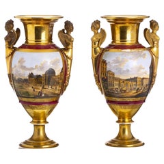 Antique Pair of Empire Vases "Views of Versailles" Napoleon III 19th Century