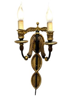 Pair of Empire Wall Sconces Gilt & Ebonized Wood, 2 Metal Arms, France