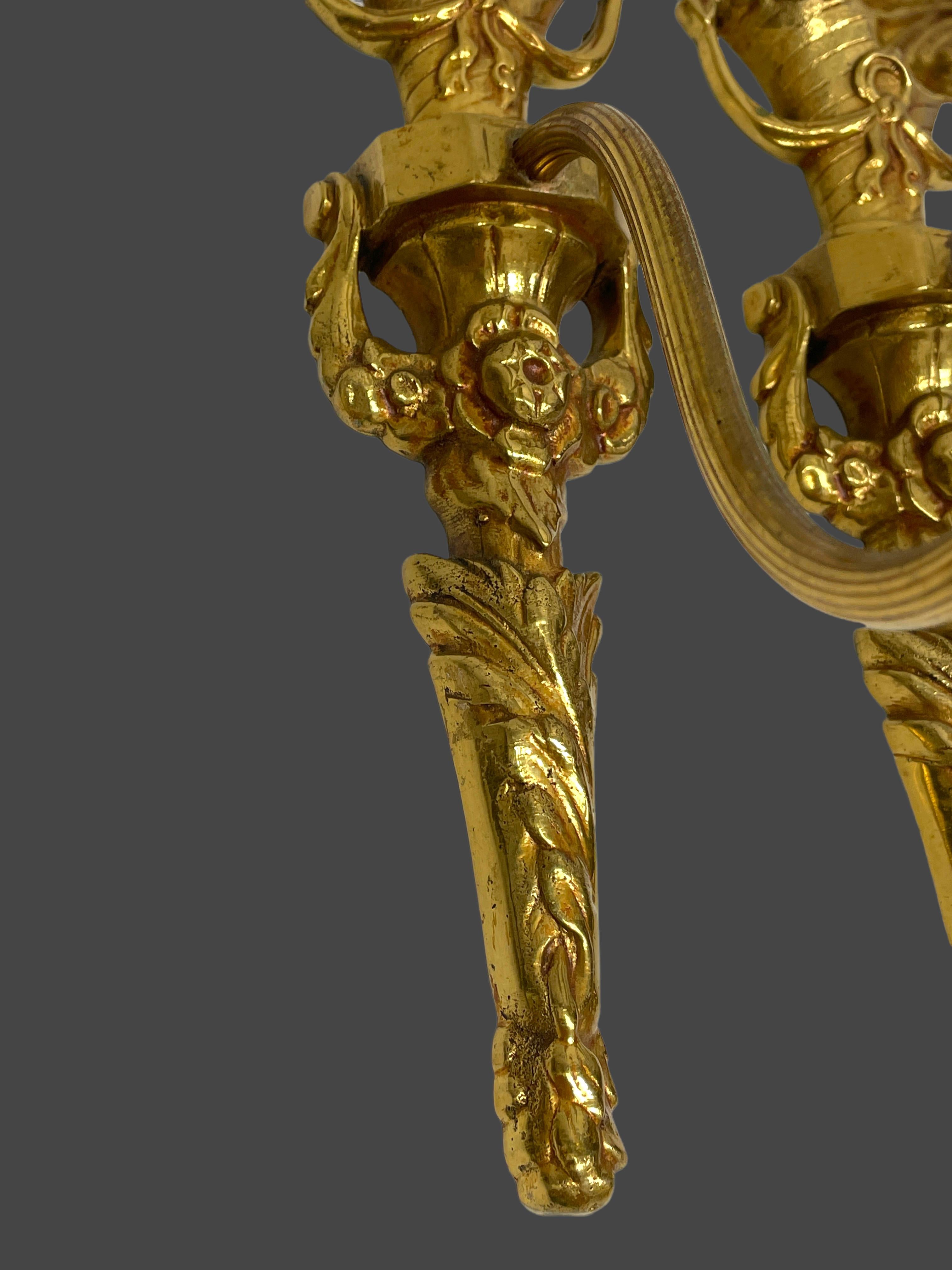 Pair of Empire Wall Sconces in Bronze with Flower Basket Motif, Sweden, 1950s For Sale 5