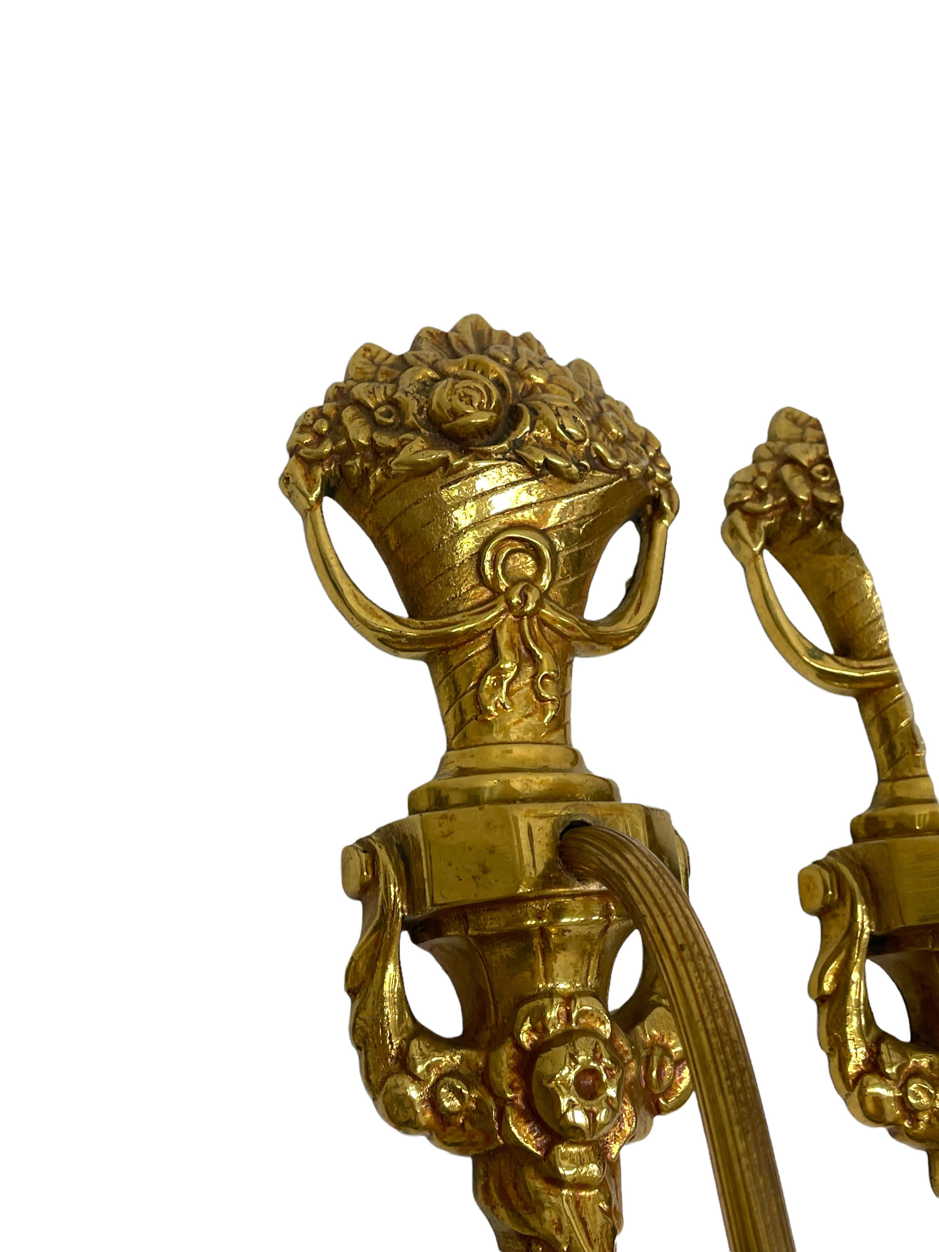 Pair of Empire Wall Sconces in Bronze with Flower Basket Motif, Sweden, 1950s For Sale 6