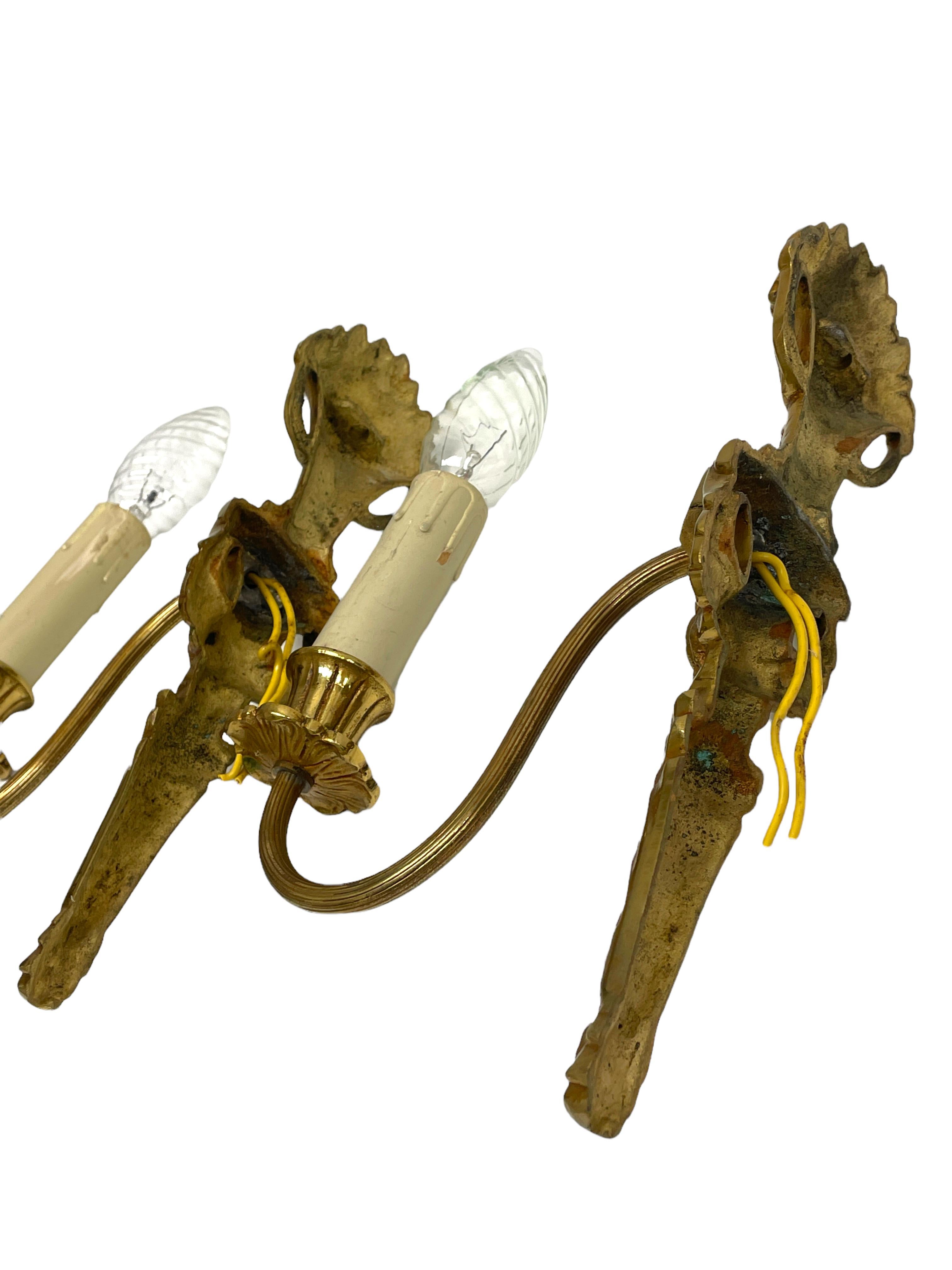 Pair of Empire Wall Sconces in Bronze with Flower Basket Motif, Sweden, 1950s For Sale 10