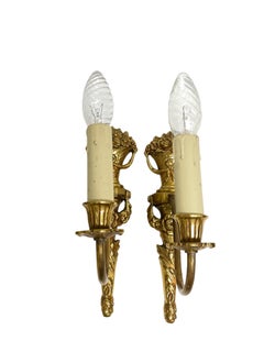 Pair of Empire Wall Sconces in Bronze with Flower Basket Motif, Sweden, 1950s