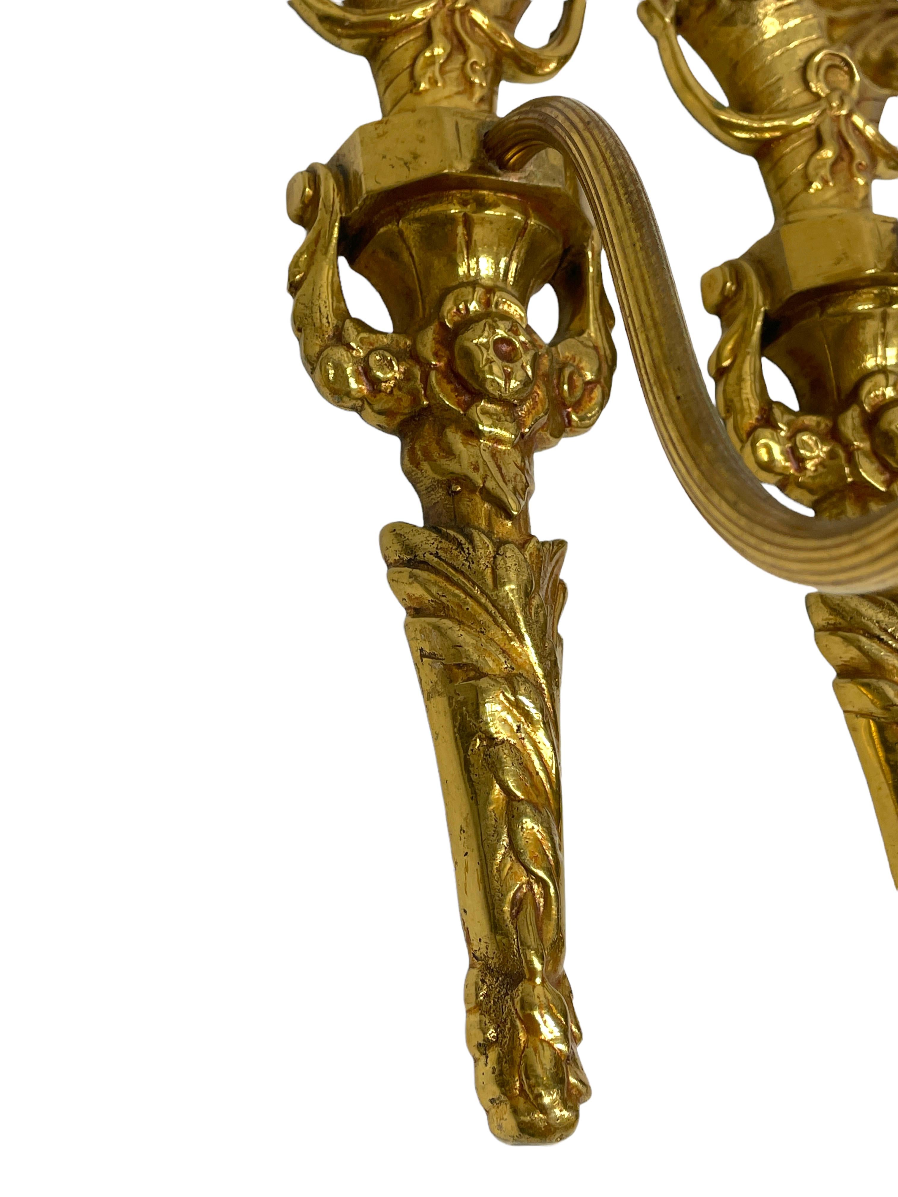 Pair of Empire Wall Sconces in Bronze with Flower Basket Motif, Sweden, 1950s For Sale 4