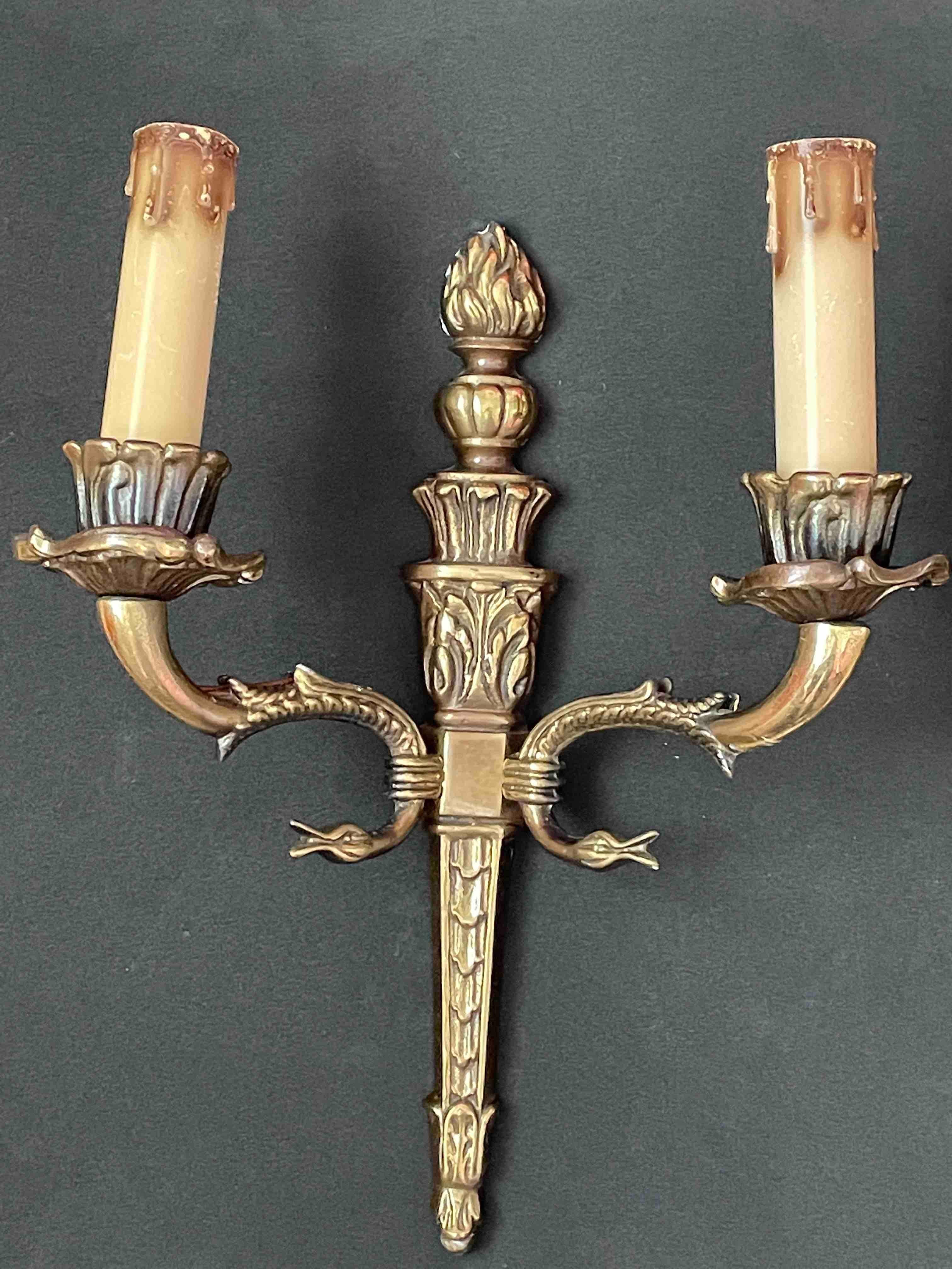 Pair of Empire Wall Sconces in Bronze with Swan Goose Motif Arms, Italy, 1950s For Sale 4