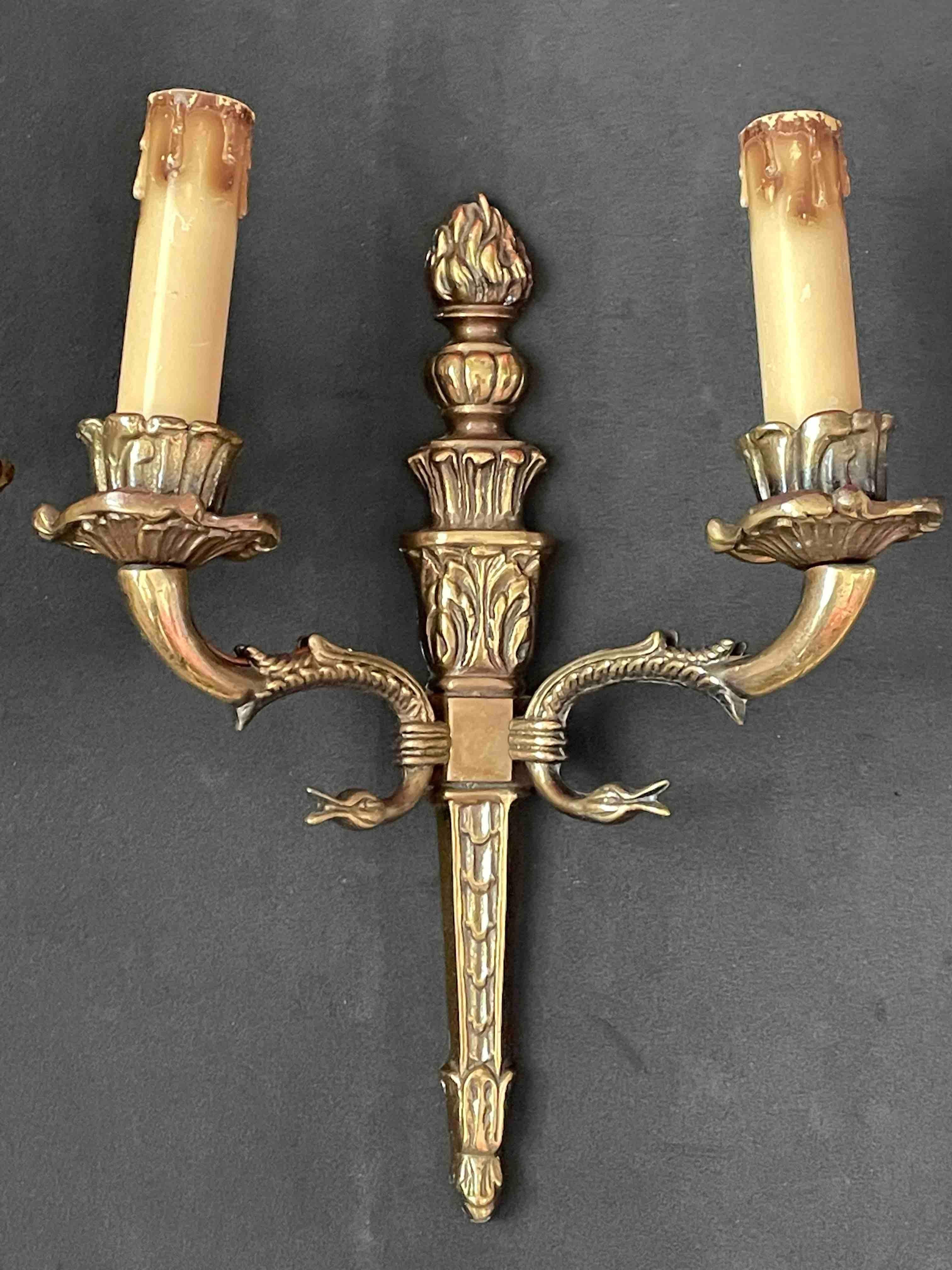 Pair of Empire Wall Sconces in Bronze with Swan Goose Motif Arms, Italy, 1950s For Sale 5