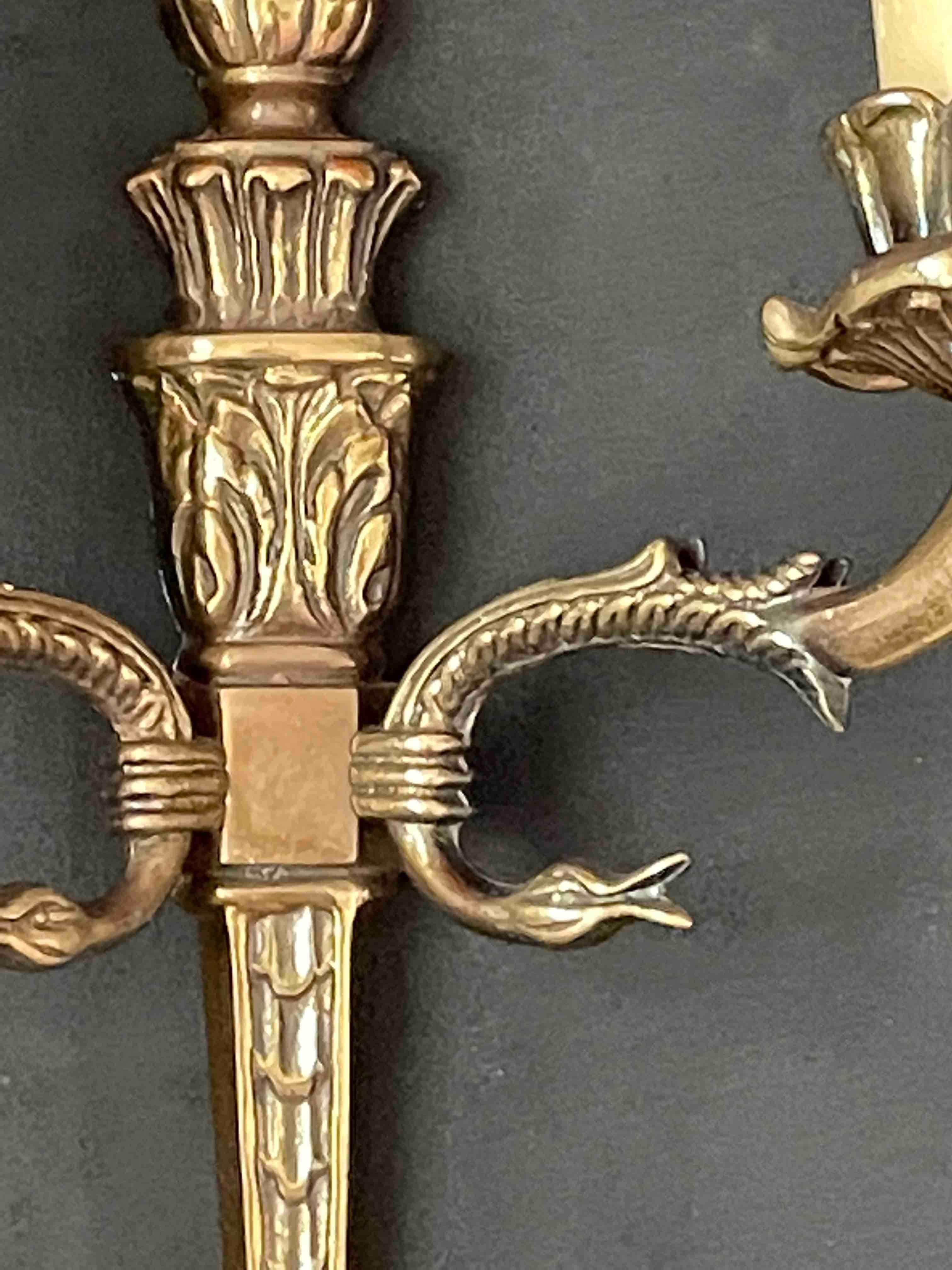 Pair of Empire Wall Sconces in Bronze with Swan Goose Motif Arms, Italy, 1950s For Sale 6