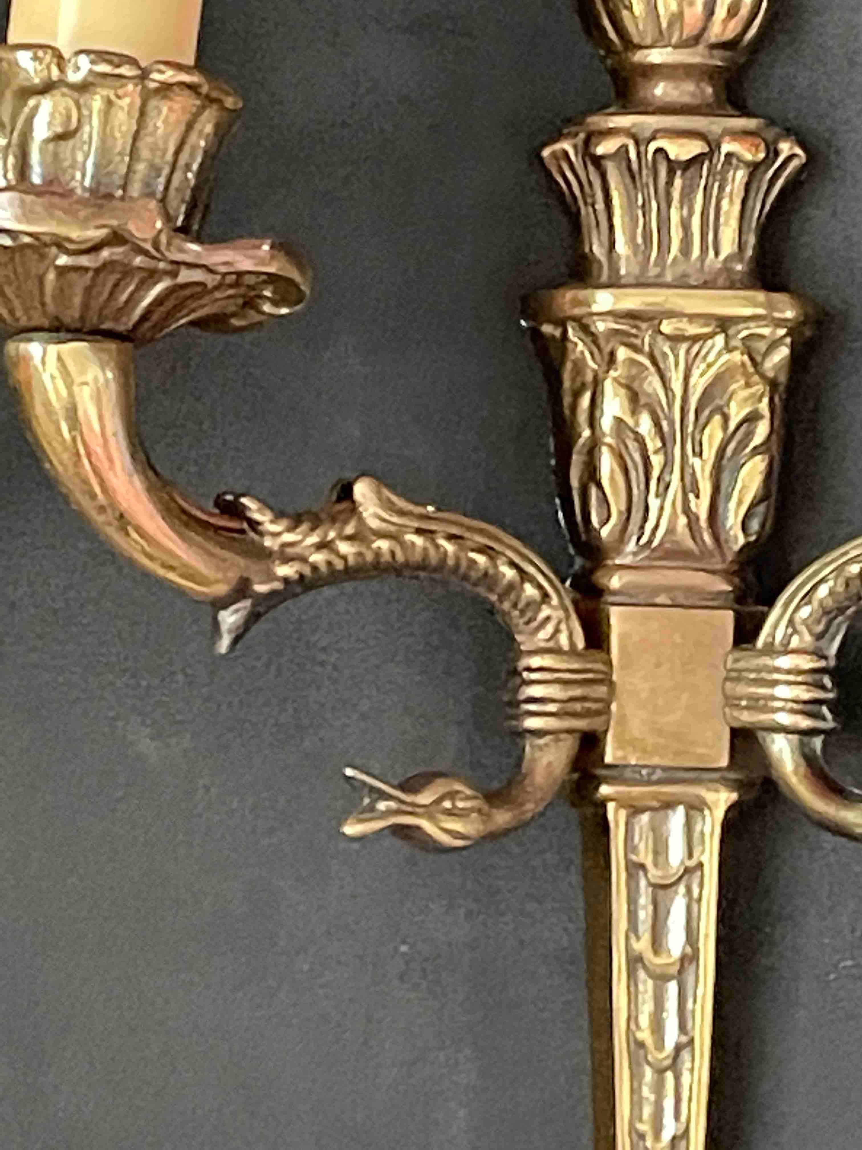 Pair of Empire Wall Sconces in Bronze with Swan Goose Motif Arms, Italy, 1950s For Sale 7