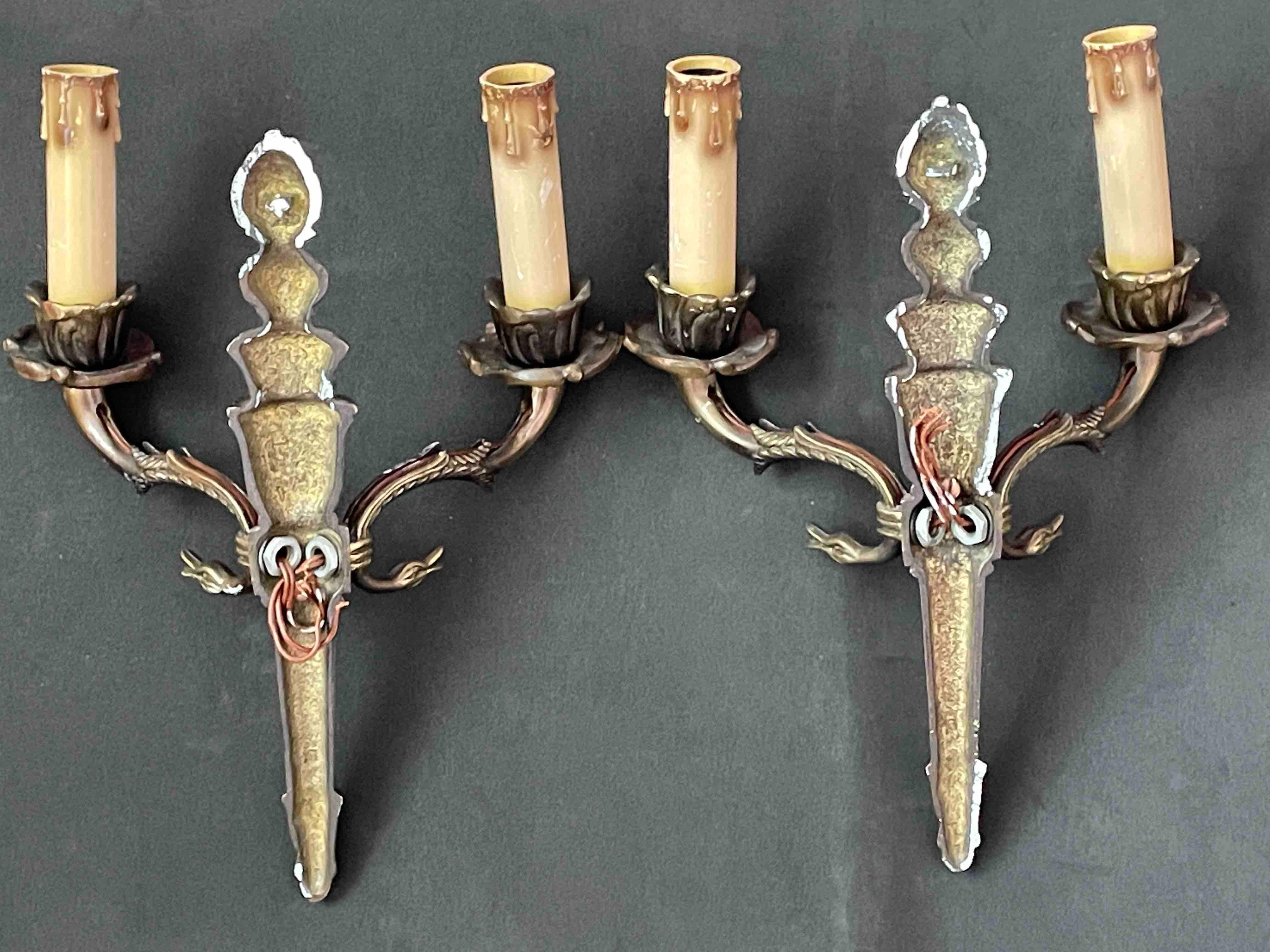 Pair of Empire Wall Sconces in Bronze with Swan Goose Motif Arms, Italy, 1950s For Sale 10