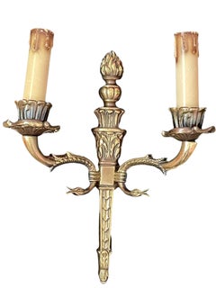 Pair of Empire Wall Sconces in Bronze with Swan Goose Motif Arms, Italy, 1950s