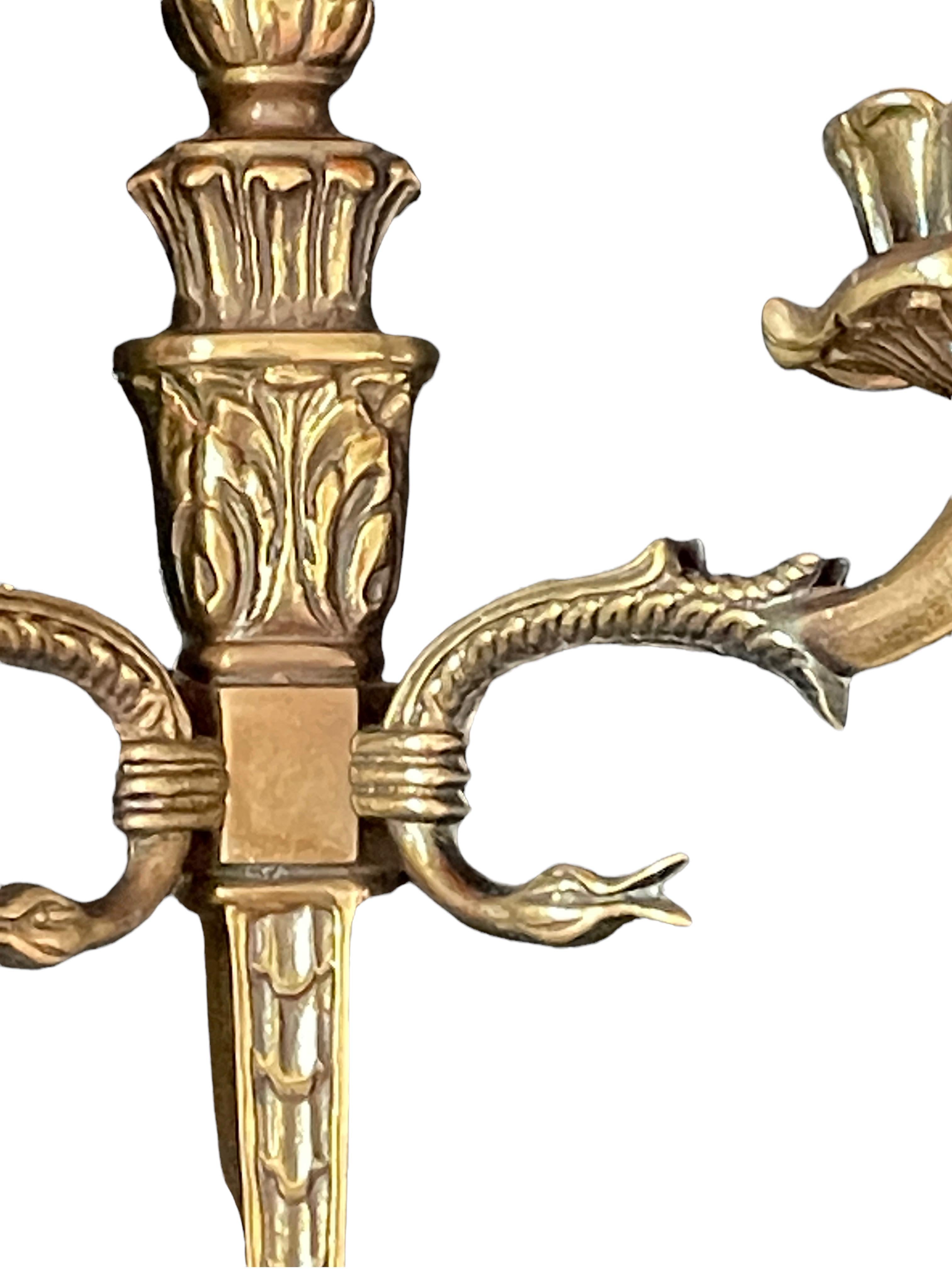 Italian Pair of Empire Wall Sconces in Bronze with Swan Goose Motif Arms, Italy, 1950s For Sale