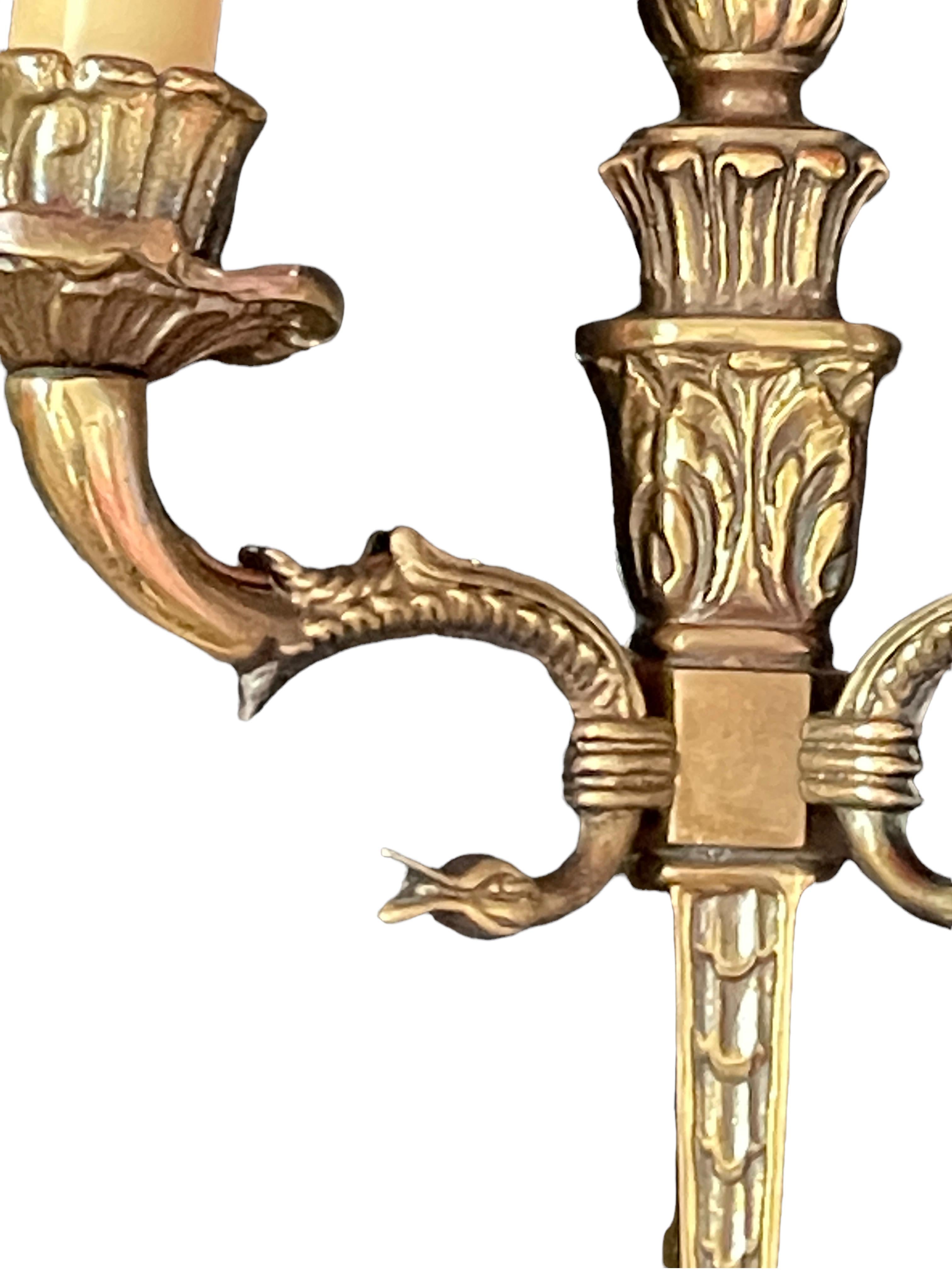 Pair of Empire Wall Sconces in Bronze with Swan Goose Motif Arms, Italy, 1950s In Good Condition For Sale In Nuernberg, DE