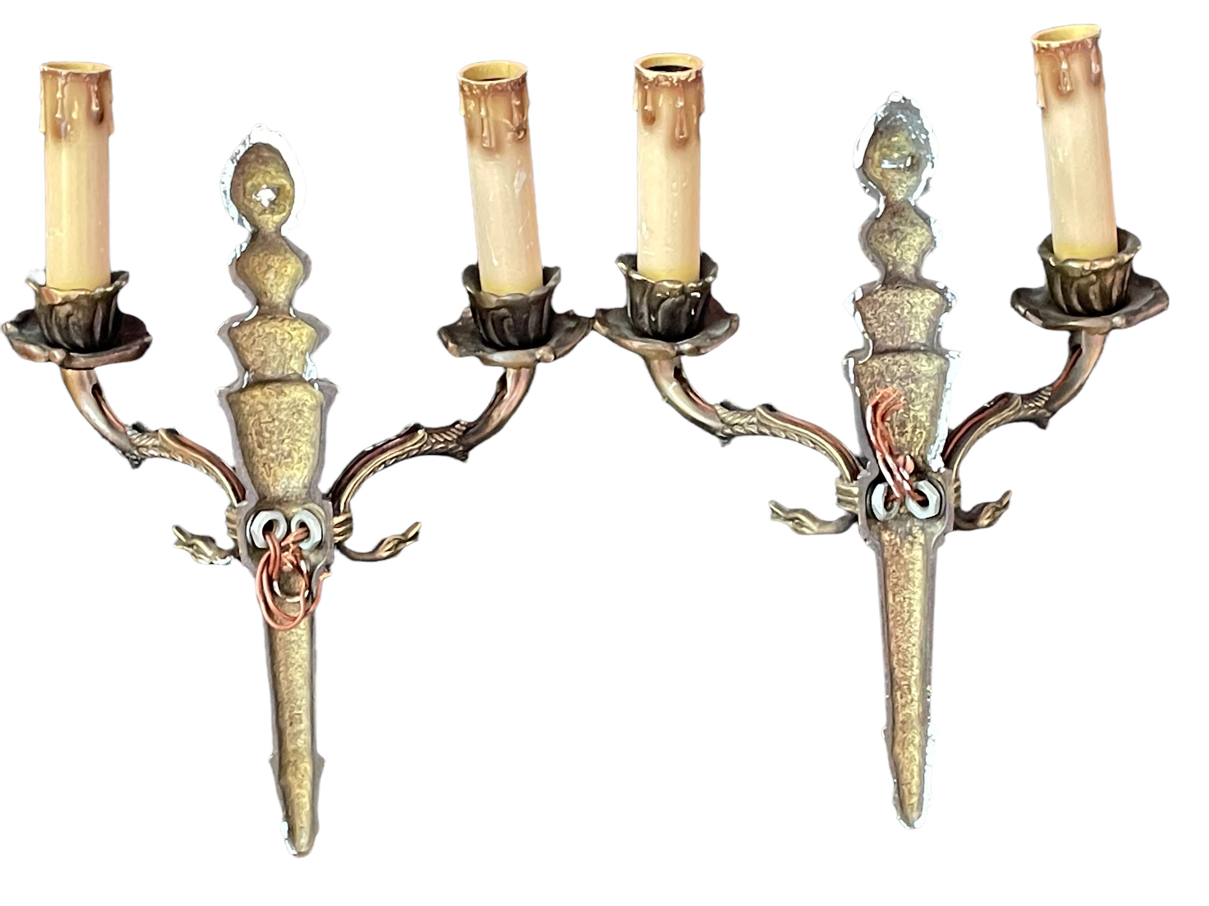 Pair of Empire Wall Sconces in Bronze with Swan Goose Motif Arms, Italy, 1950s For Sale 2