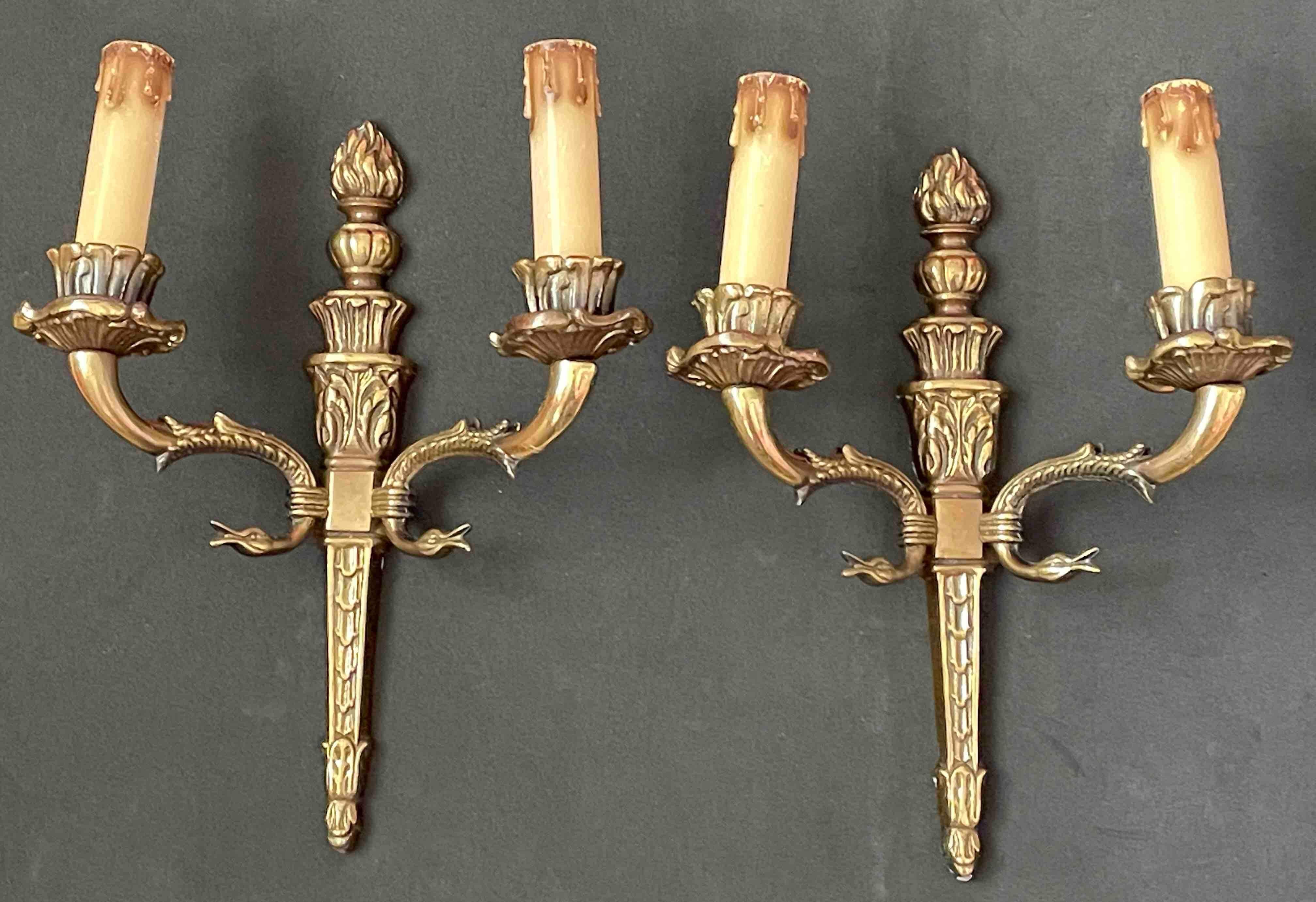 Pair of Empire Wall Sconces in Bronze with Swan Goose Motif Arms, Italy, 1950s For Sale 3
