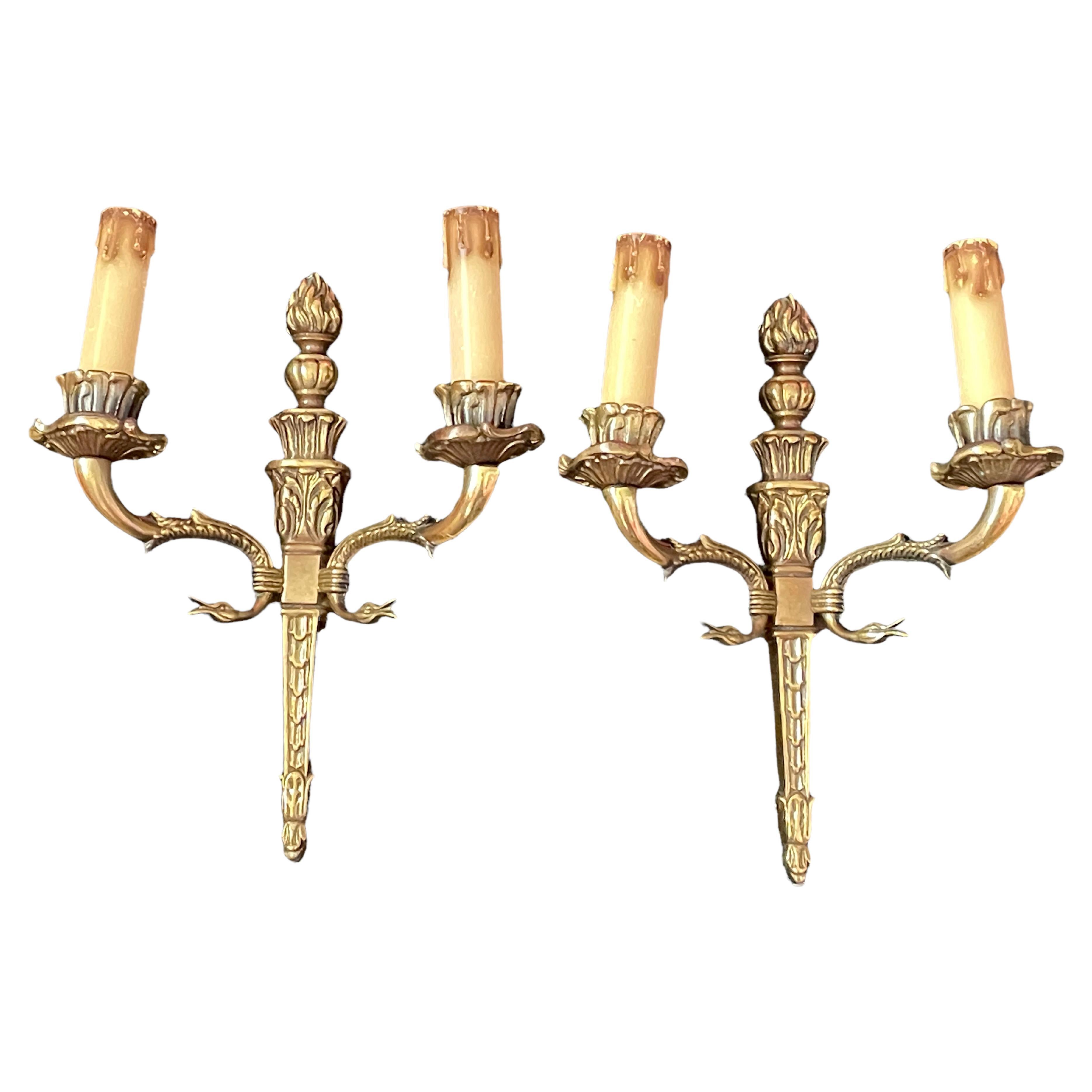 Pair of Empire Wall Sconces in Bronze with Swan Goose Motif Arms, Italy, 1950s For Sale