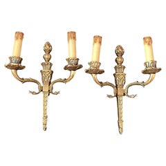Pair of Empire Wall Sconces in Bronze with Swan Goose Motif Arms, Italy, 1950s