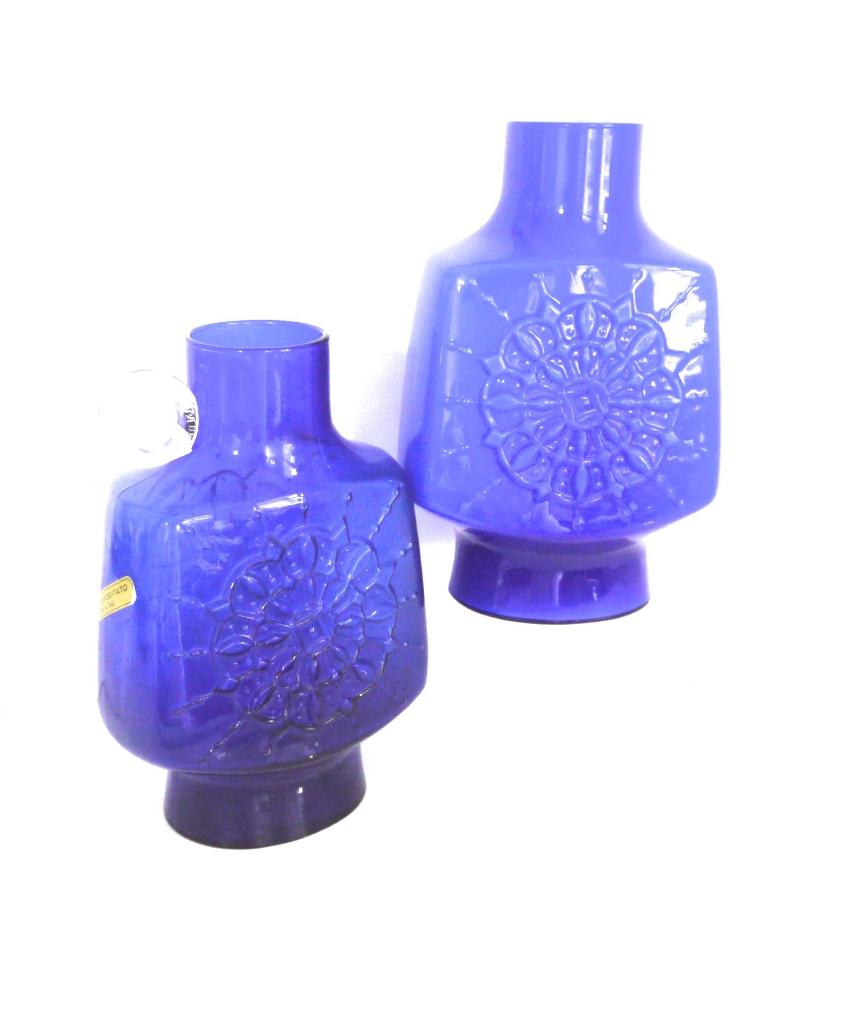 Art Glass Pair of Empoli Stelvia Vases from Wayne Husted of Blenko Original Label, 1960s For Sale