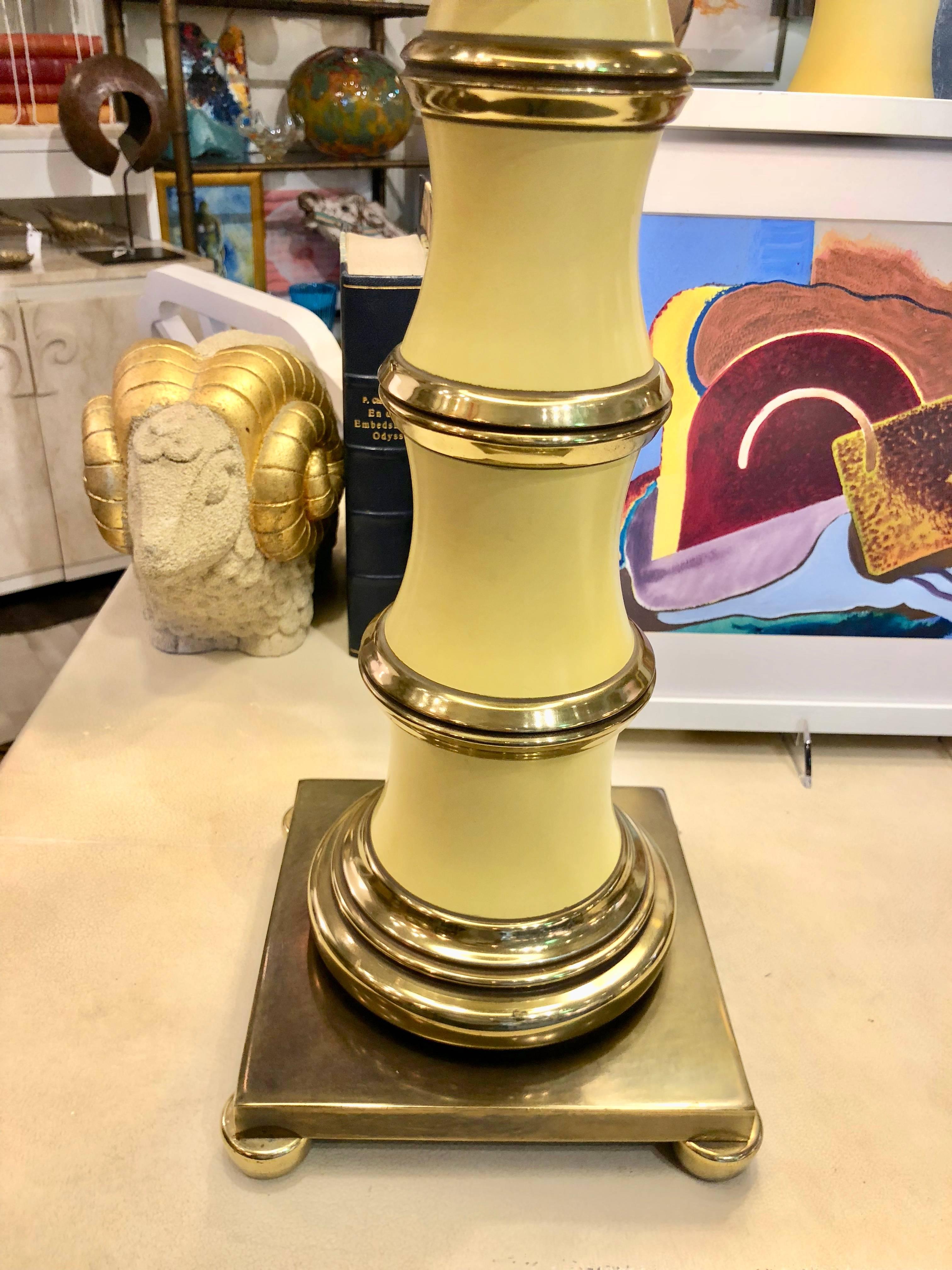 Mid-20th Century Pair of Enamel and Brass Stiffel Table Lamps