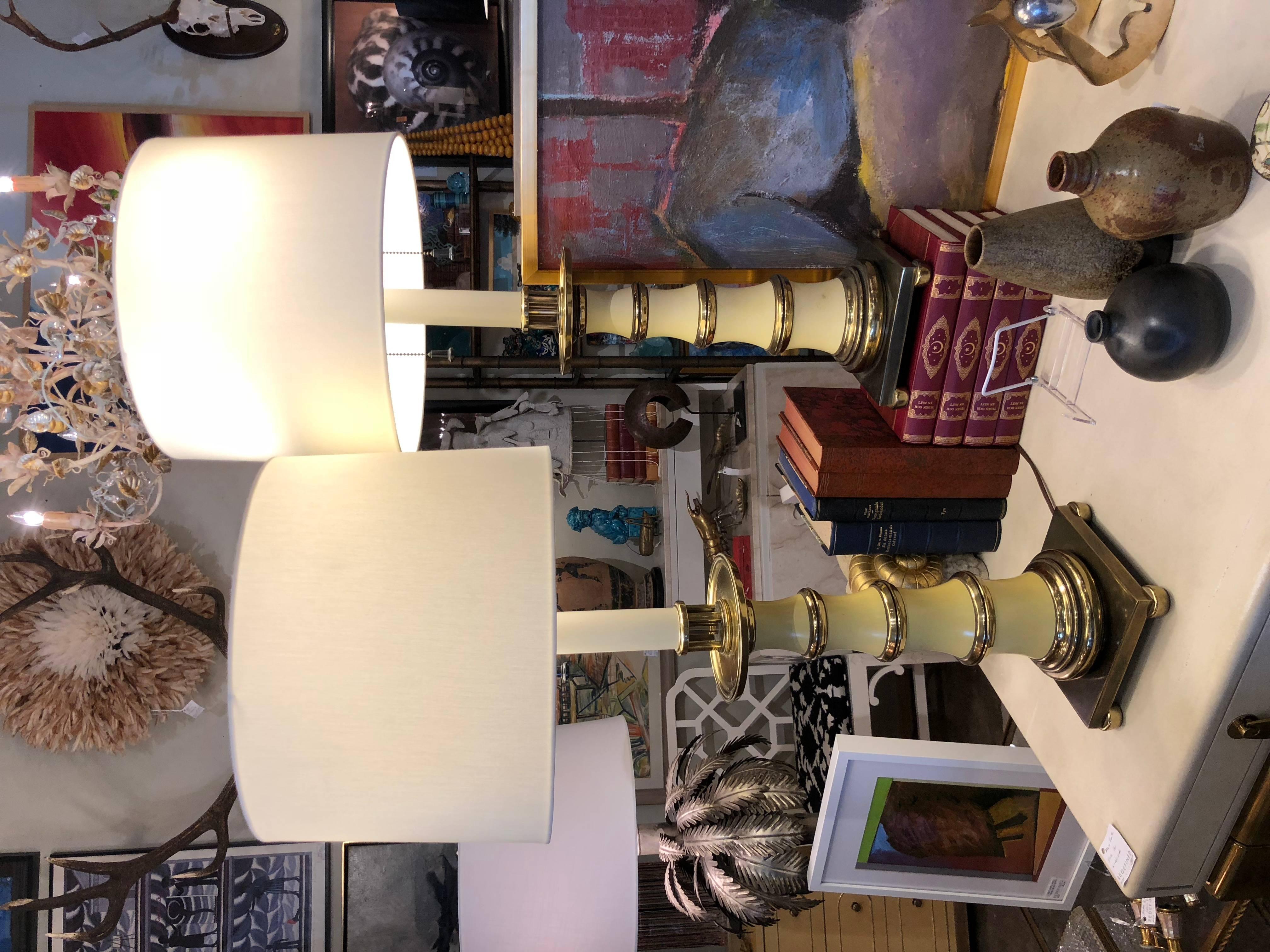 Pair of Enamel and Brass Stiffel Table Lamps 2
