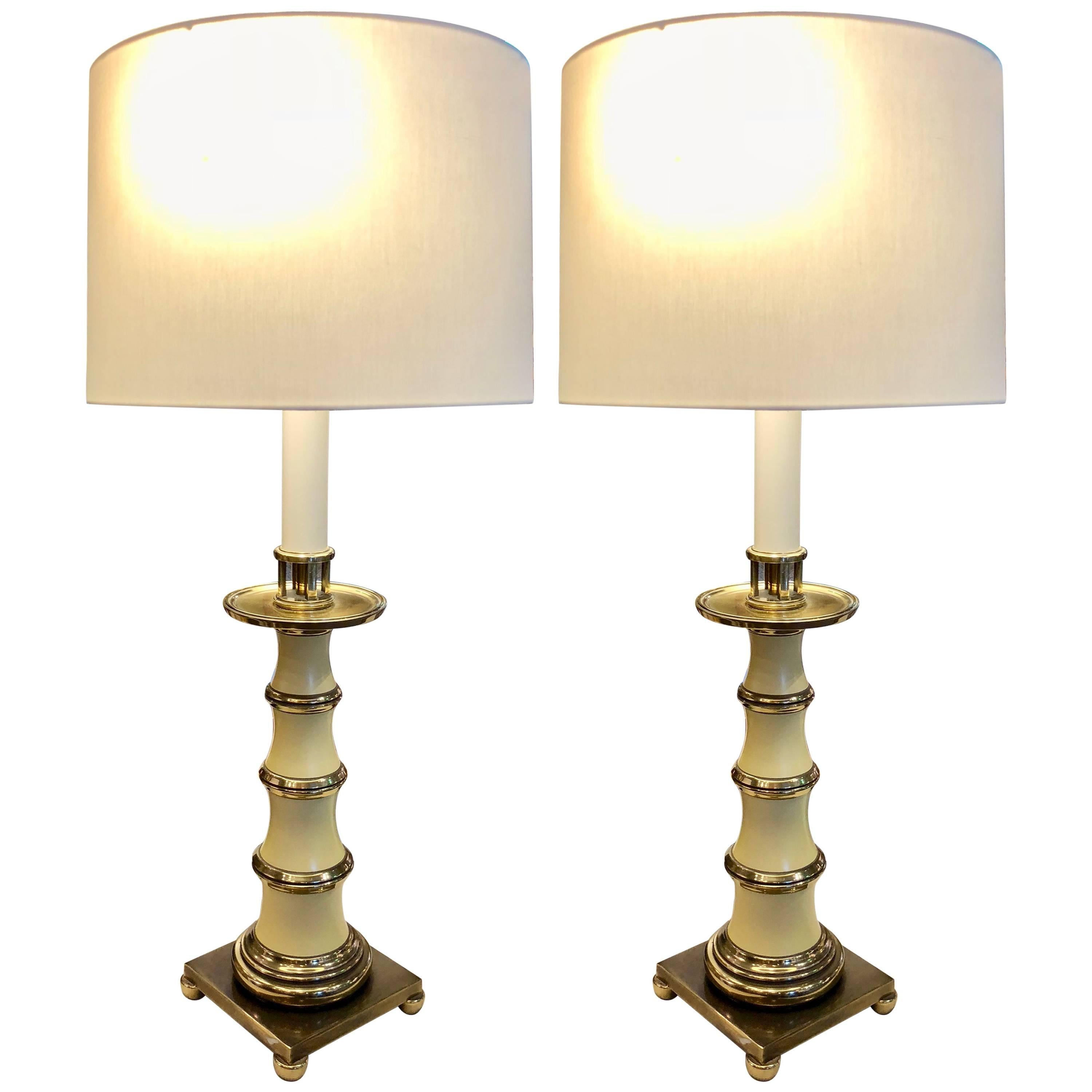 Pair of Enamel and Brass Stiffel Table Lamps