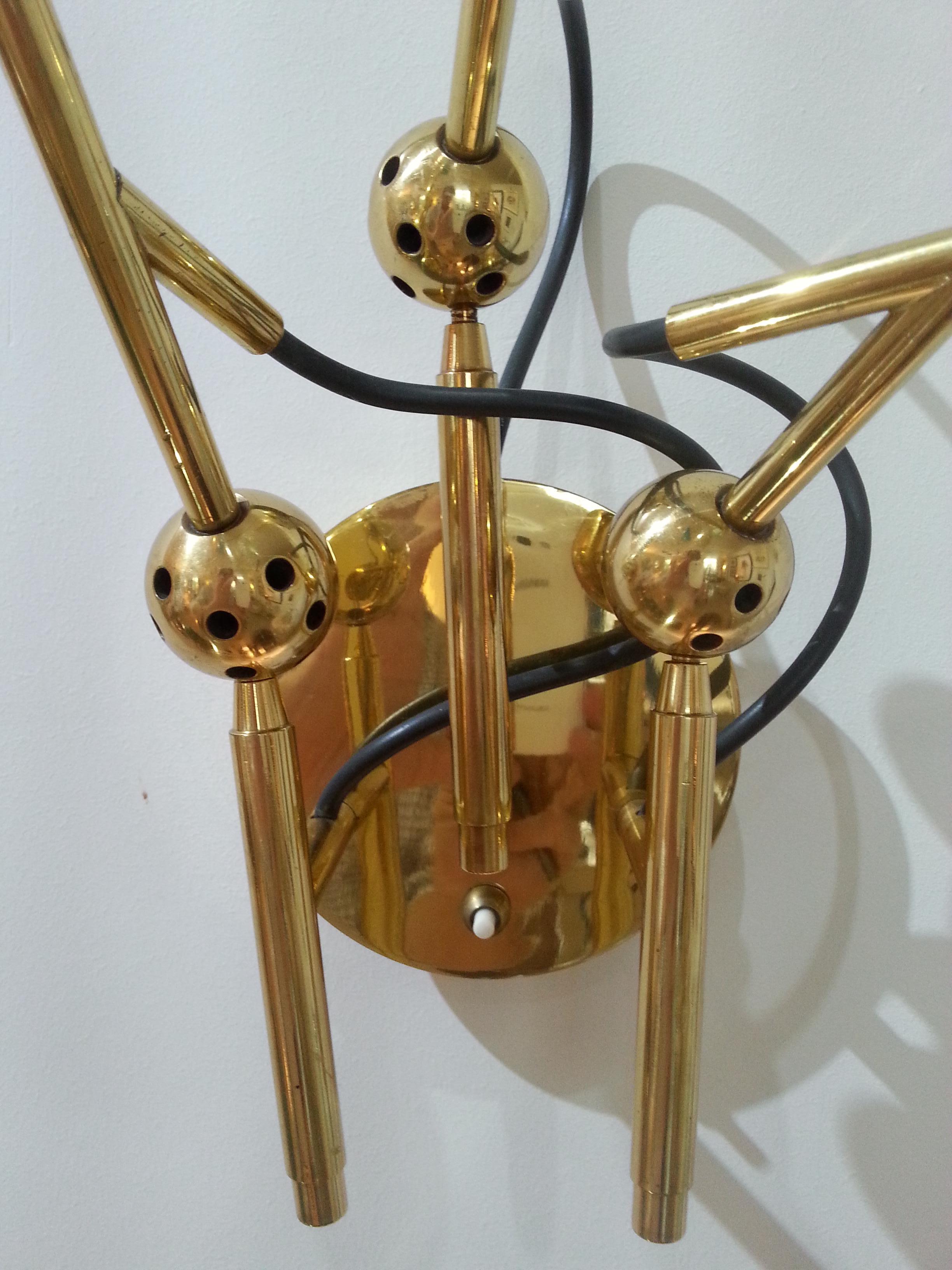 Pair of Enamel and Brass Wall Sconces by Fedele Papagni In Good Condition In West Palm Beach, FL