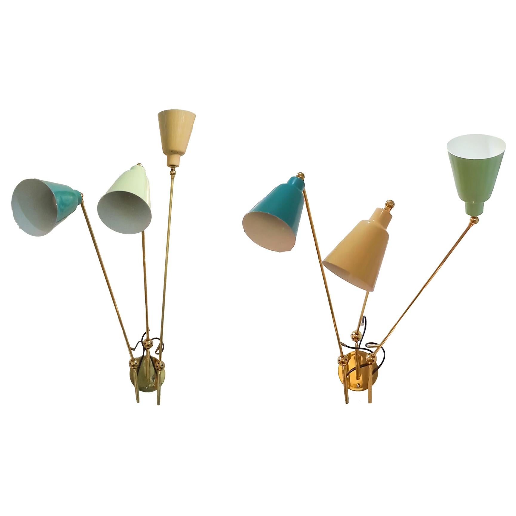 Pair of Enamel and Brass Wall Sconces by Fedele Papagni
