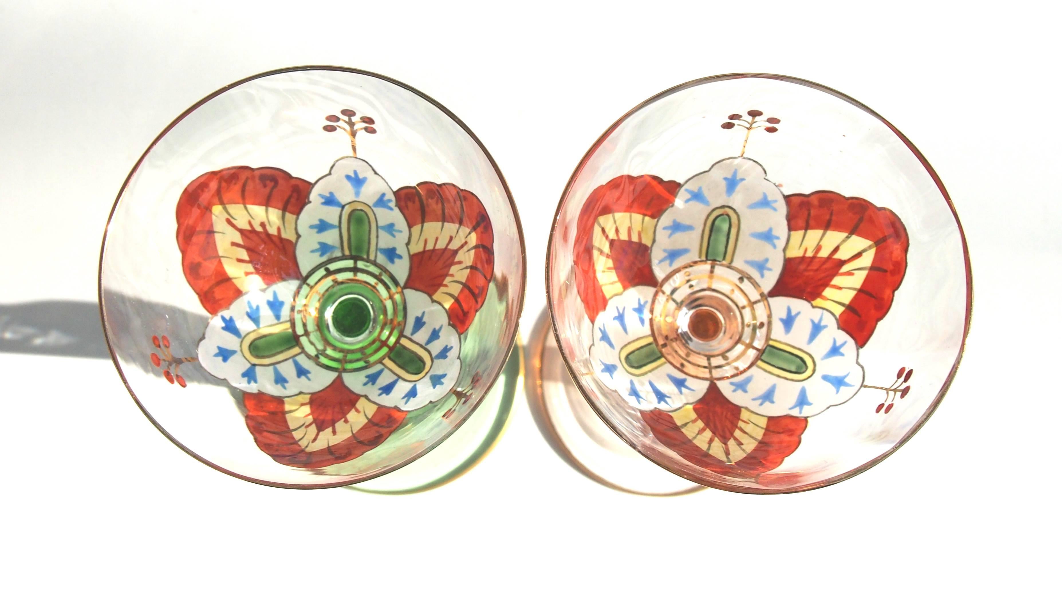 Pair of Enamel and Gilded Poschinger Art Nouveau Flower Glasses In Good Condition For Sale In London, GB