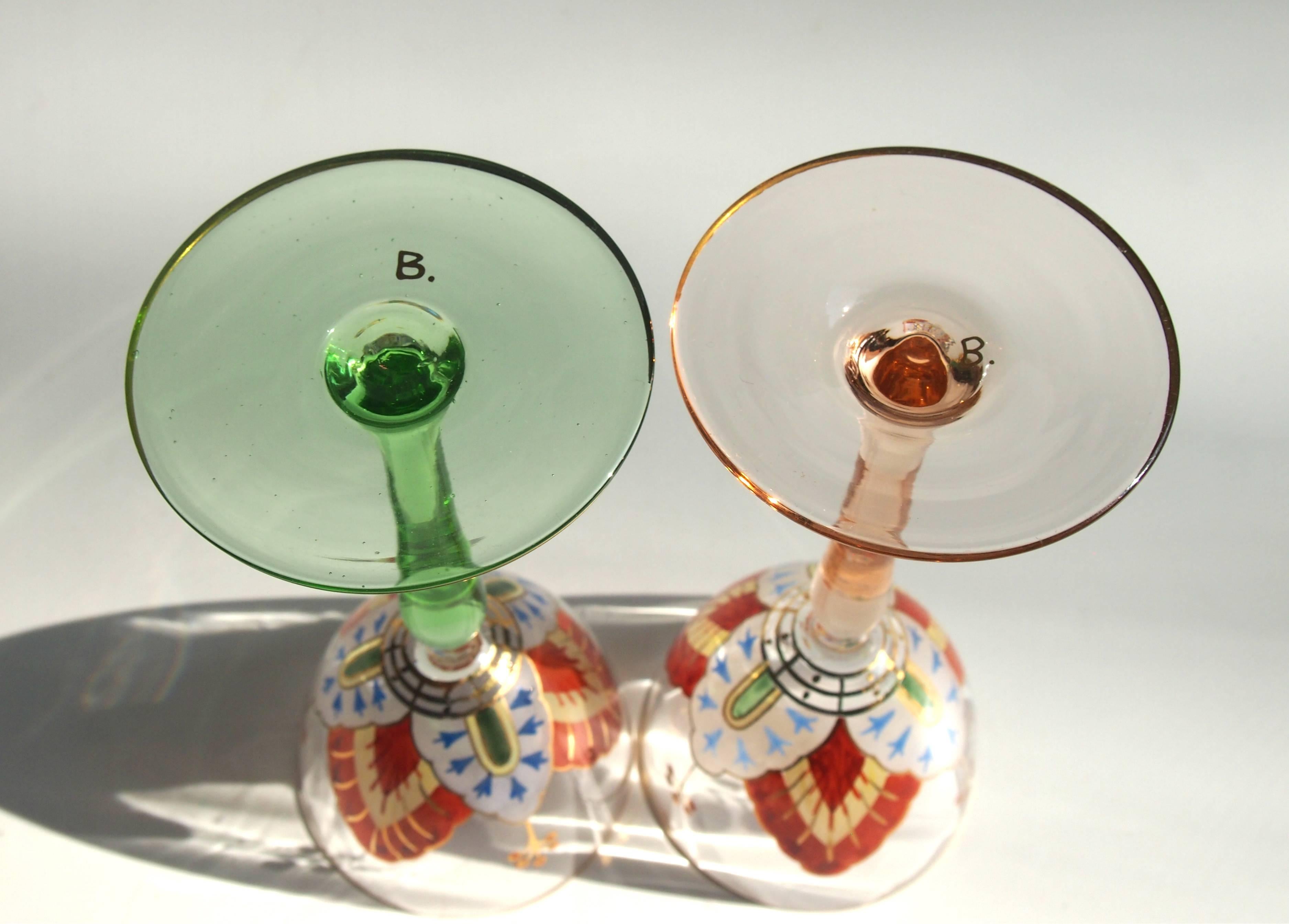 Early 20th Century Pair of Enamel and Gilded Poschinger Art Nouveau Flower Glasses For Sale