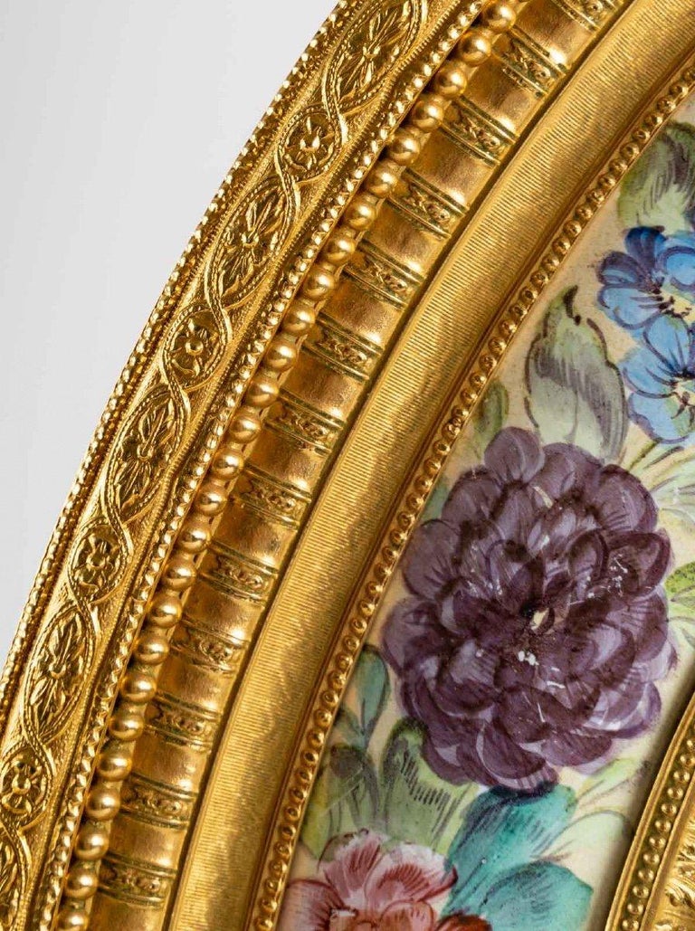 Pair of Enamel and gilt bronze frames, late 19th Century.
Pair of gilt bronze and enamel carding boxes, floral decoration in the Louis XVI style
In perfect condition
H: 65 cm, W: 40 cm.
 