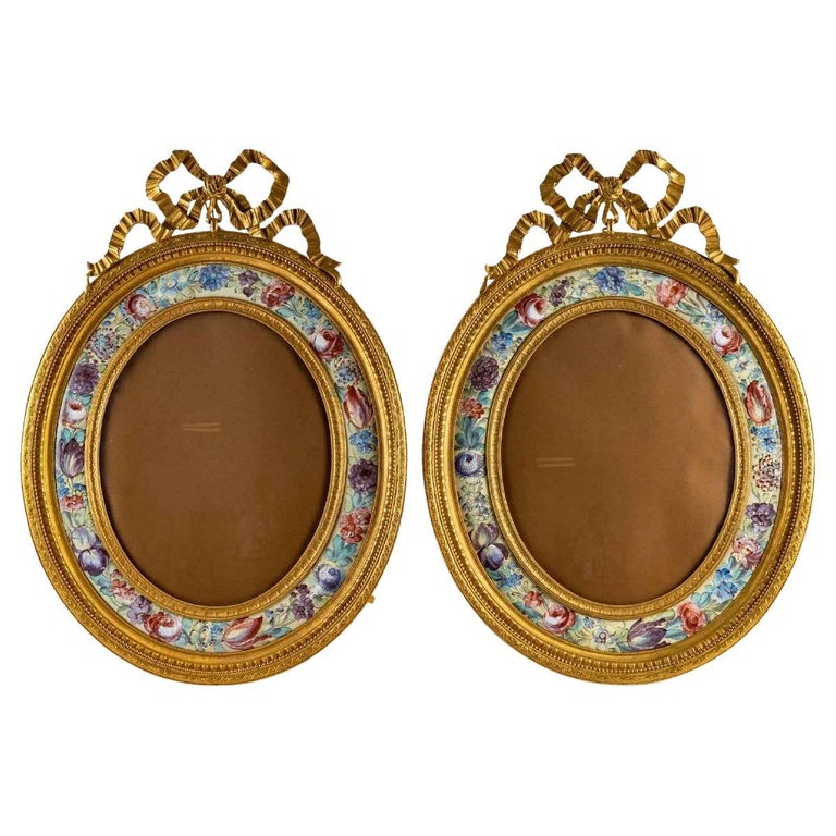 Pair of Enamel and Gilt Bronze Frames, Late 19th Century For Sale