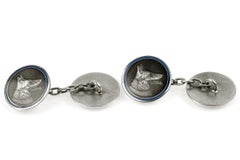 Enamel and Silver Cufflinks of German Shepherd Dogs Heads, German circa 1900
