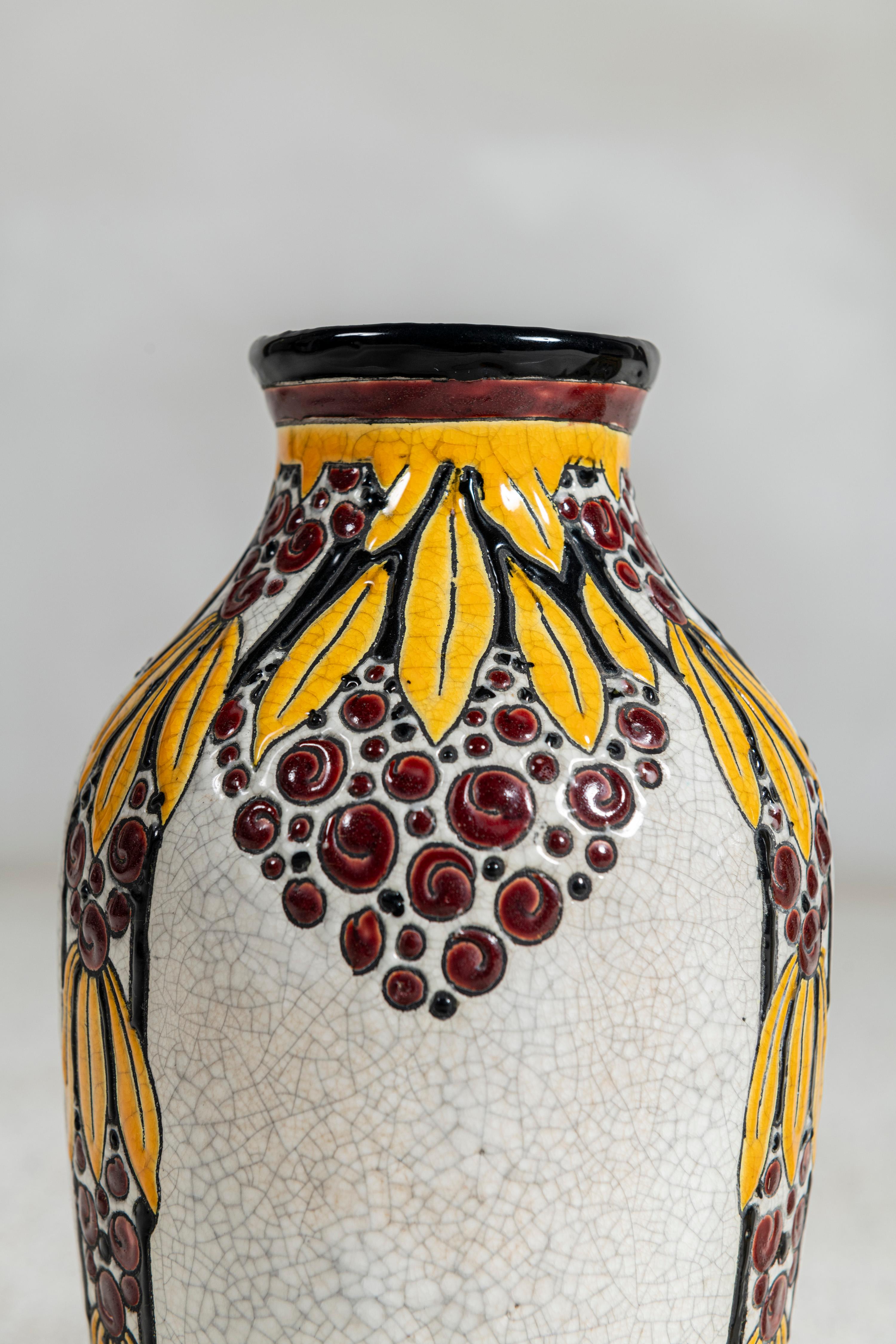 Belgian Pair of Enamel Ceramic Flower Vase by Charles Catteau Signed Boch La Louvière. For Sale