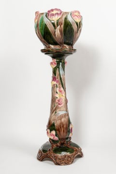 Paar Emaille-Pflanzgefäße aus Keramik, Jugendstil, Frankreich, um 1900.