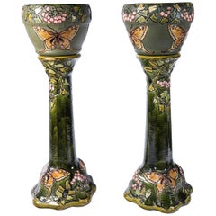 Used Pair of Enamel Ceramic Planters, Art Nouveau Period, France, circa 1900