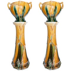 Pair of Enamel Ceramic Planters, Art Nouveau Period, France, circa 1900