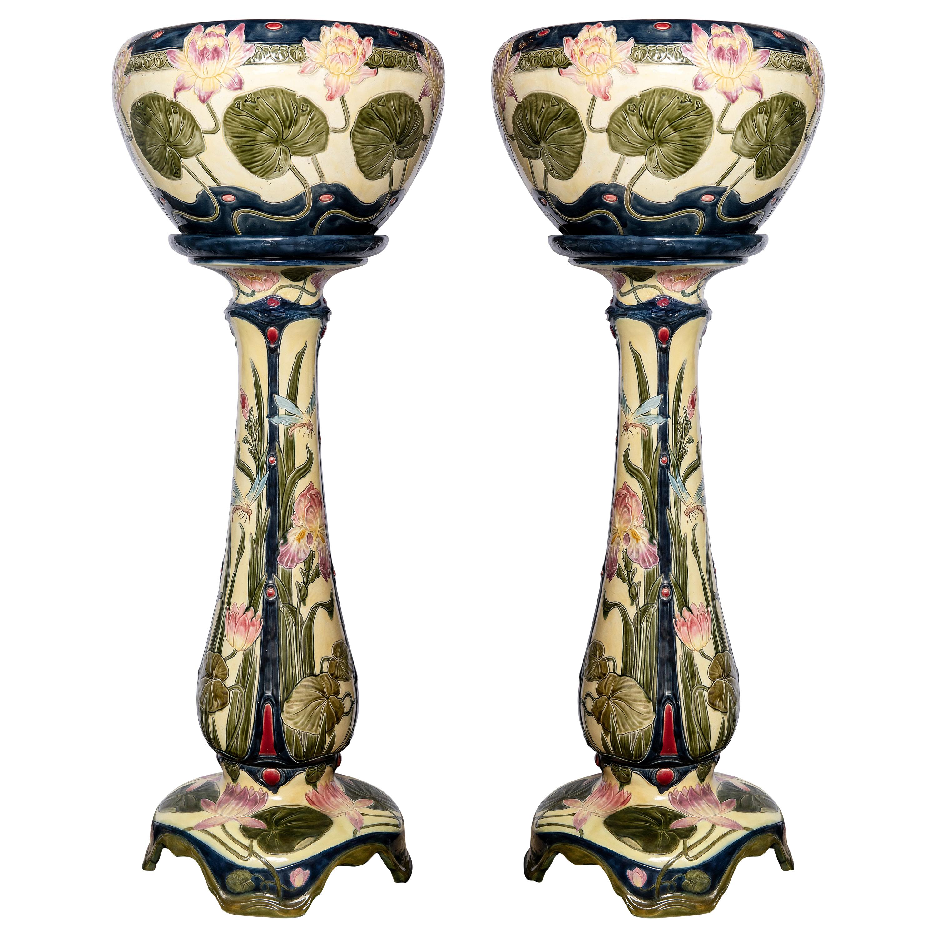 Pair of Enamel Ceramic Planters, Art Nouveau Period, Germany, circa 1900