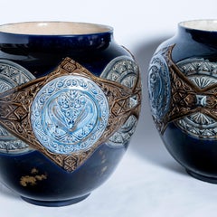 Pair of Enamel Ceramic Planters, France, Late 19th Century