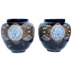 Pair of Enamel Ceramic Planters, France, Late 19th Century