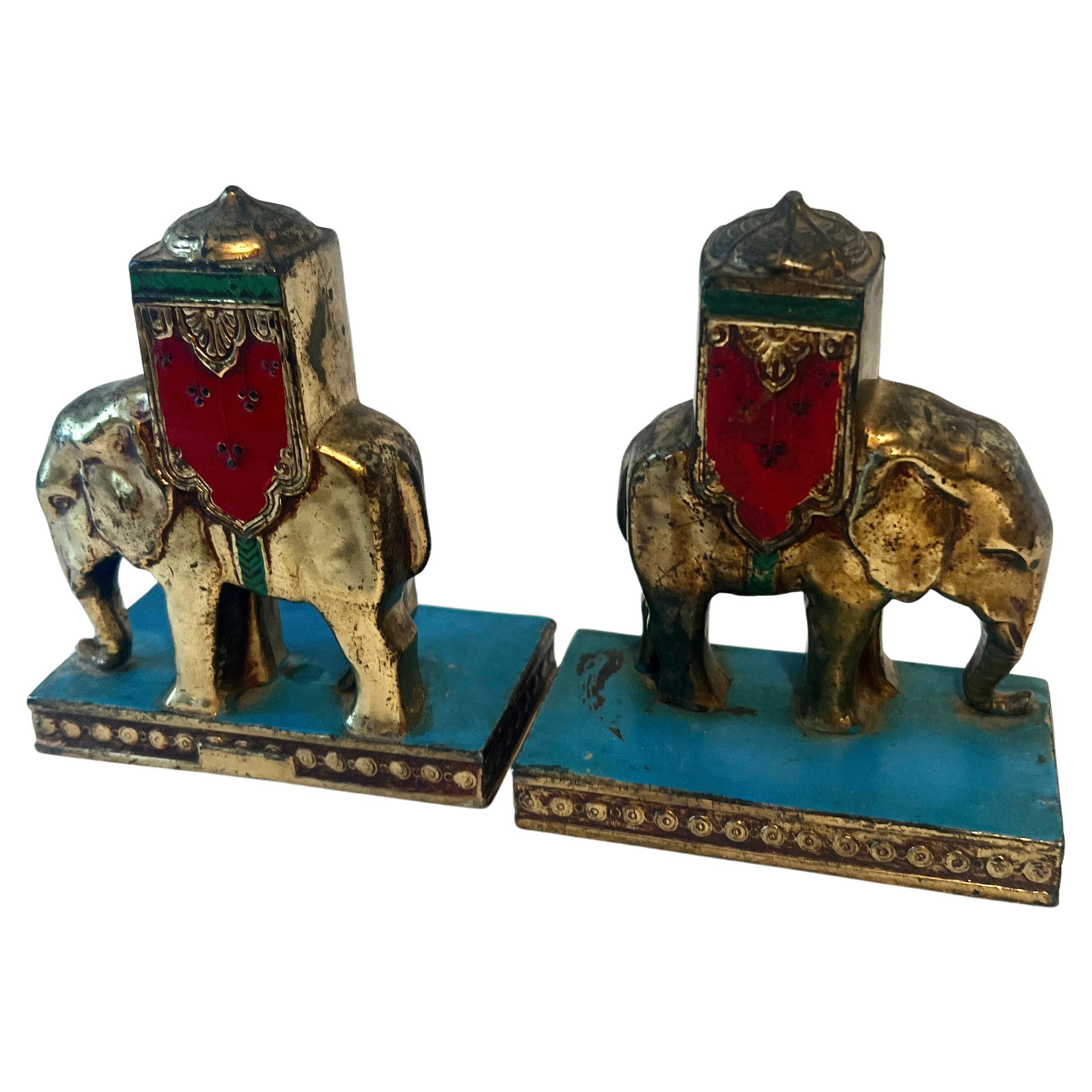 Pair of Enamel Elephant Bookends