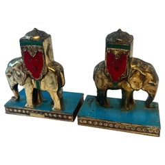 Vintage Pair of Enamel Elephant Bookends
