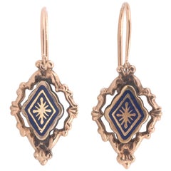Pair of Enamel Pendent Earrings, circa 1850