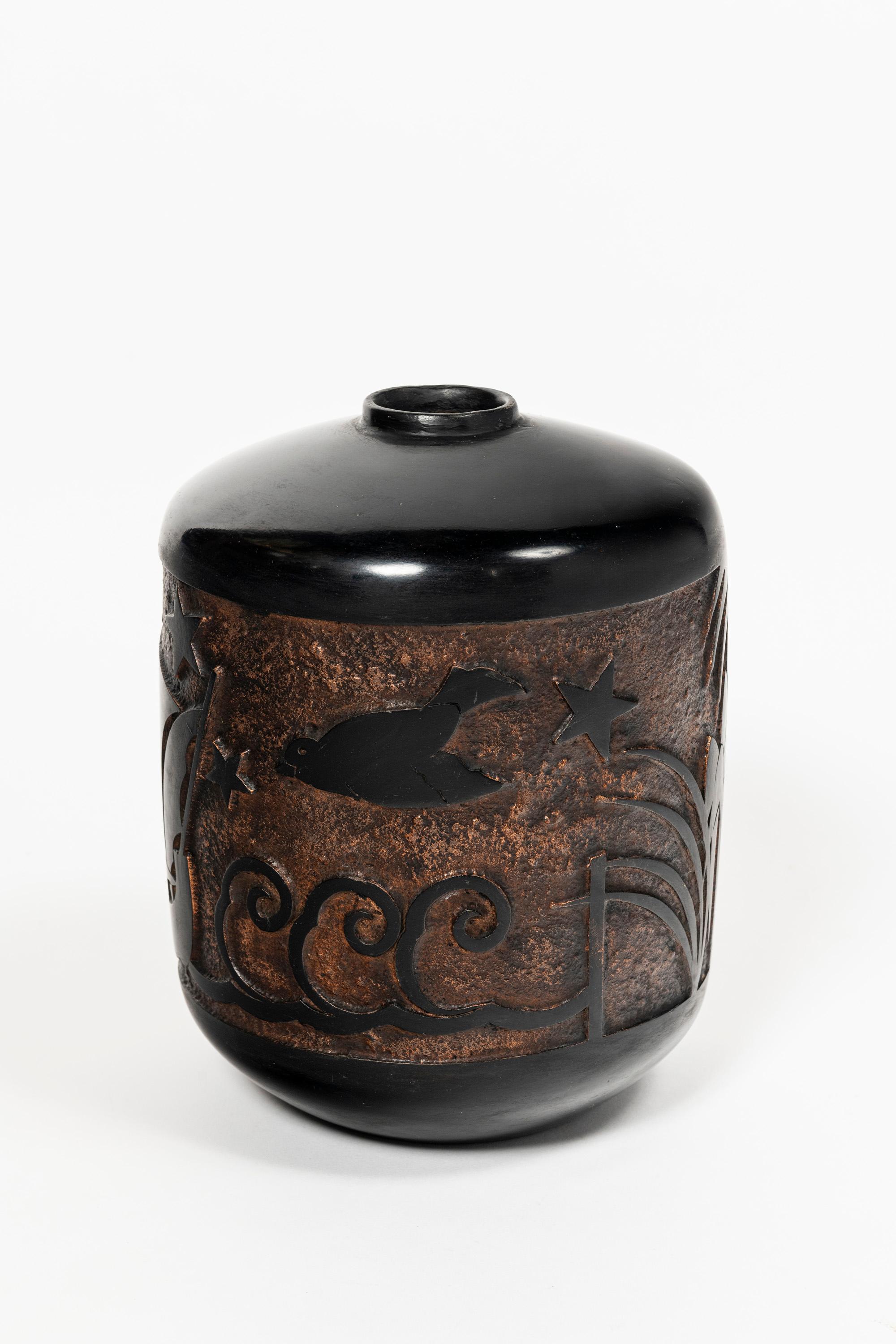 Coppia di vasi in terracotta smaltata, periodo Art Déco, Francia, circa 1940. In condizioni buone in vendita a Buenos Aires, Buenos Aires
