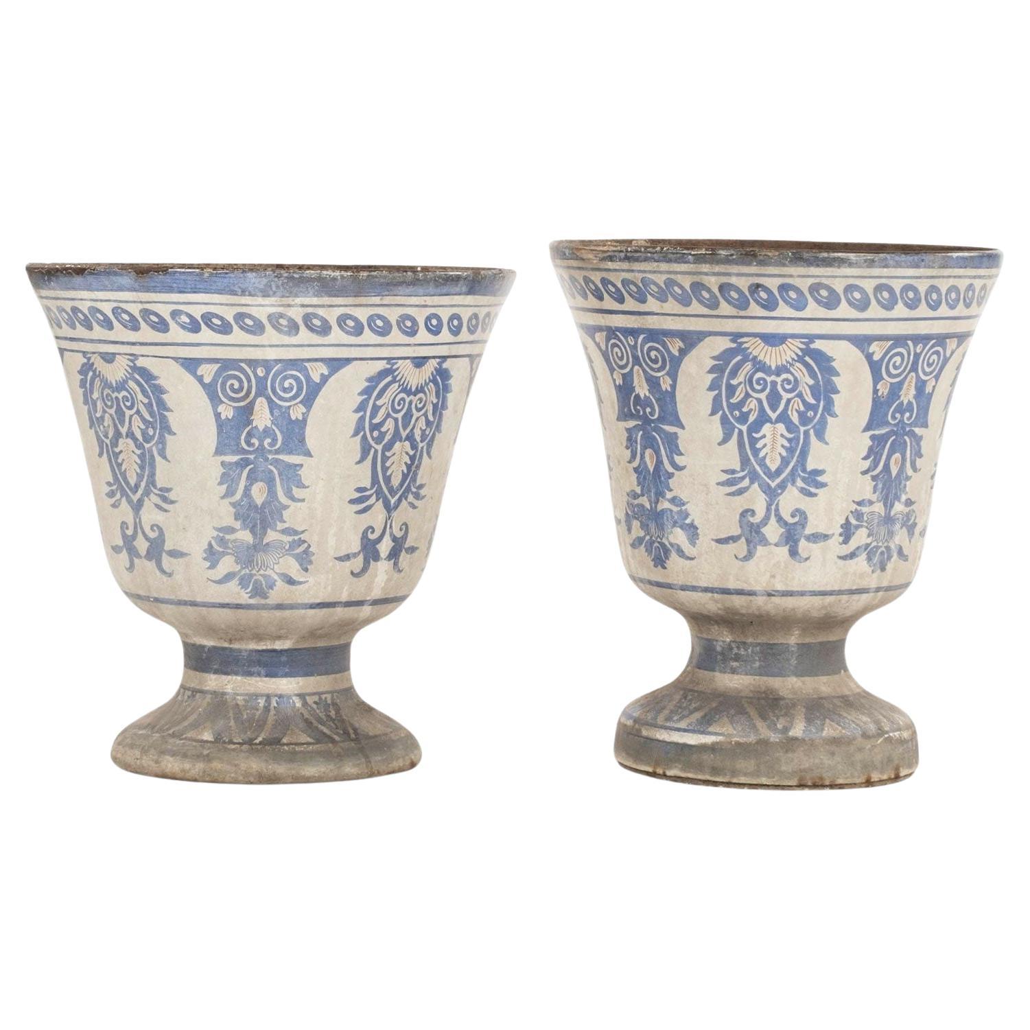 Pair of Enameled Cast Iron Rouen Urns For Sale