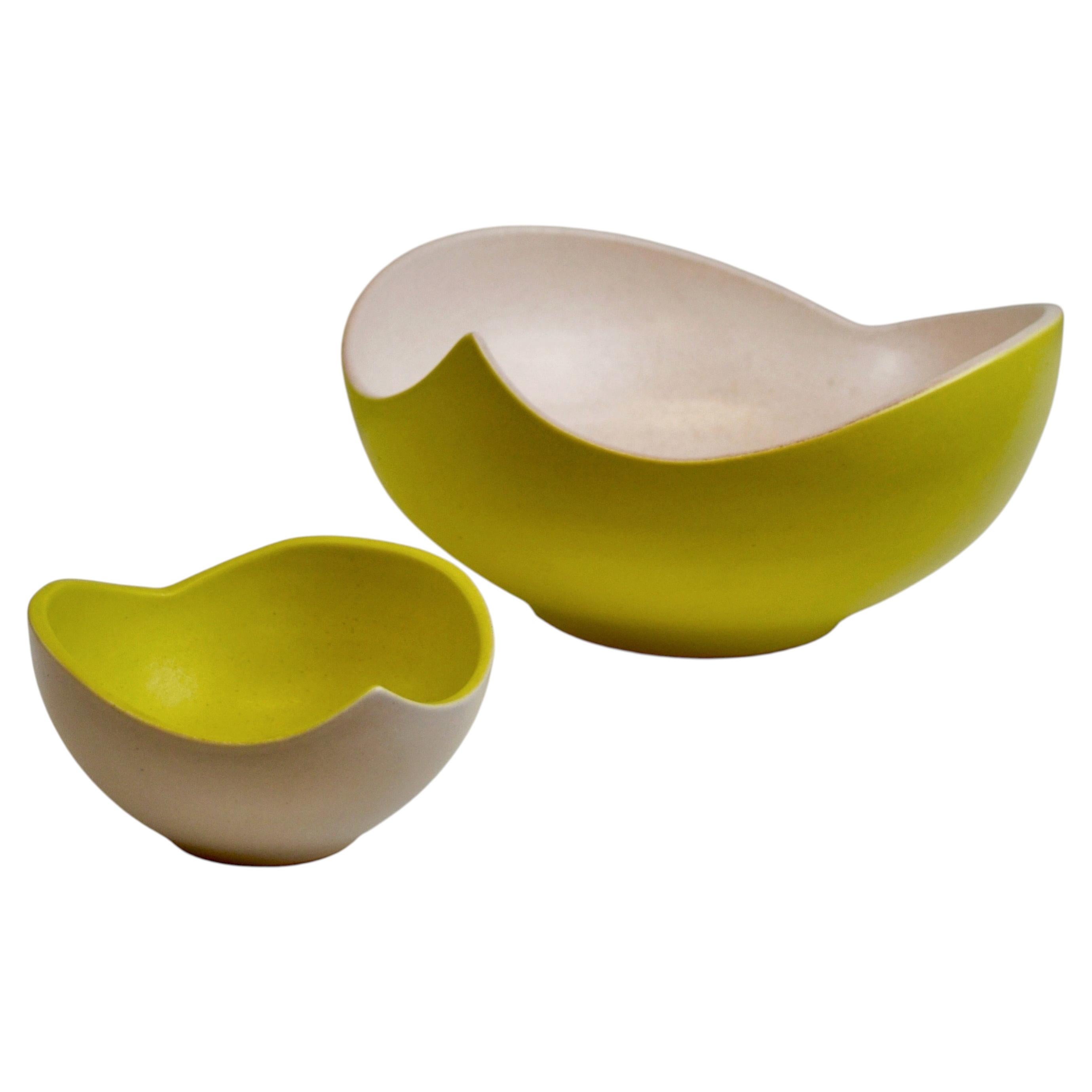 Pair of enameled ceramic bowls, model no. 1011, by Pol Chambost, France