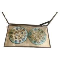 Pair of Enameled Cloisonne Low Bowls Decorative Plated in Box