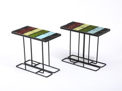 Pair of Enameled Lava Tile Tables, France 1950's