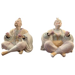 Ein Paar emaillierte Biskuit-Porzellan-Figuren, Germanic Nodder, Zirkusfiguren