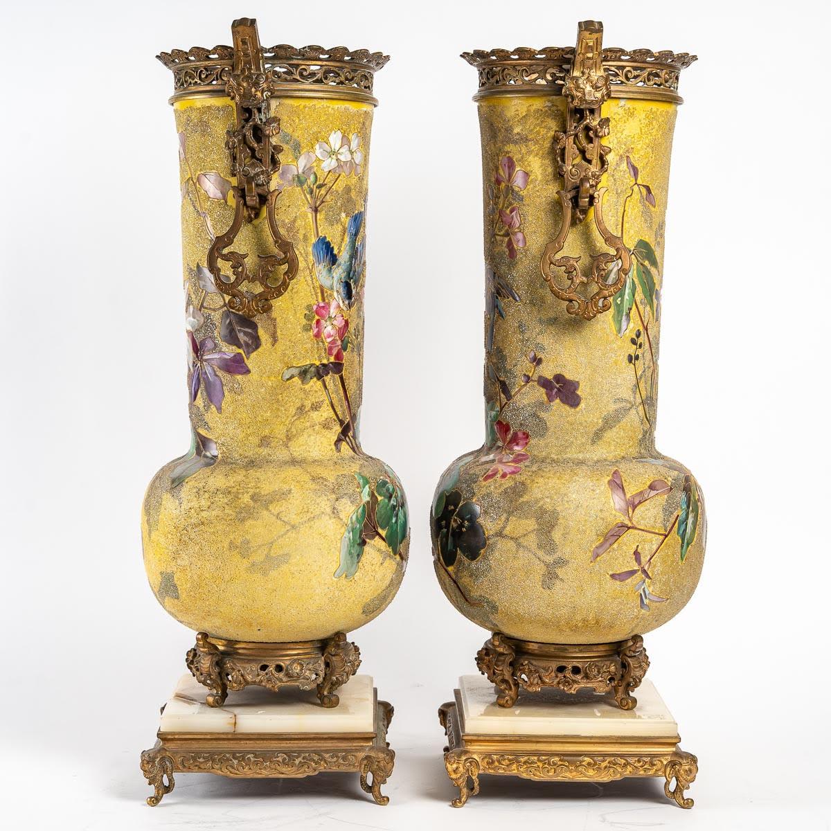Pair of Enameled Porcelain, Gilt Bronze and Onyx Vases 4