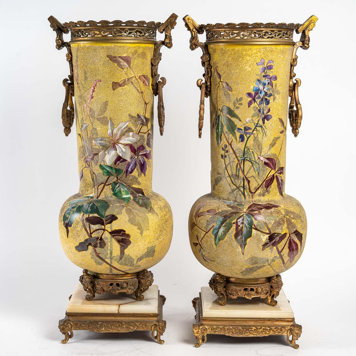 Pair of Enameled Porcelain, Gilt Bronze and Onyx Vases 2