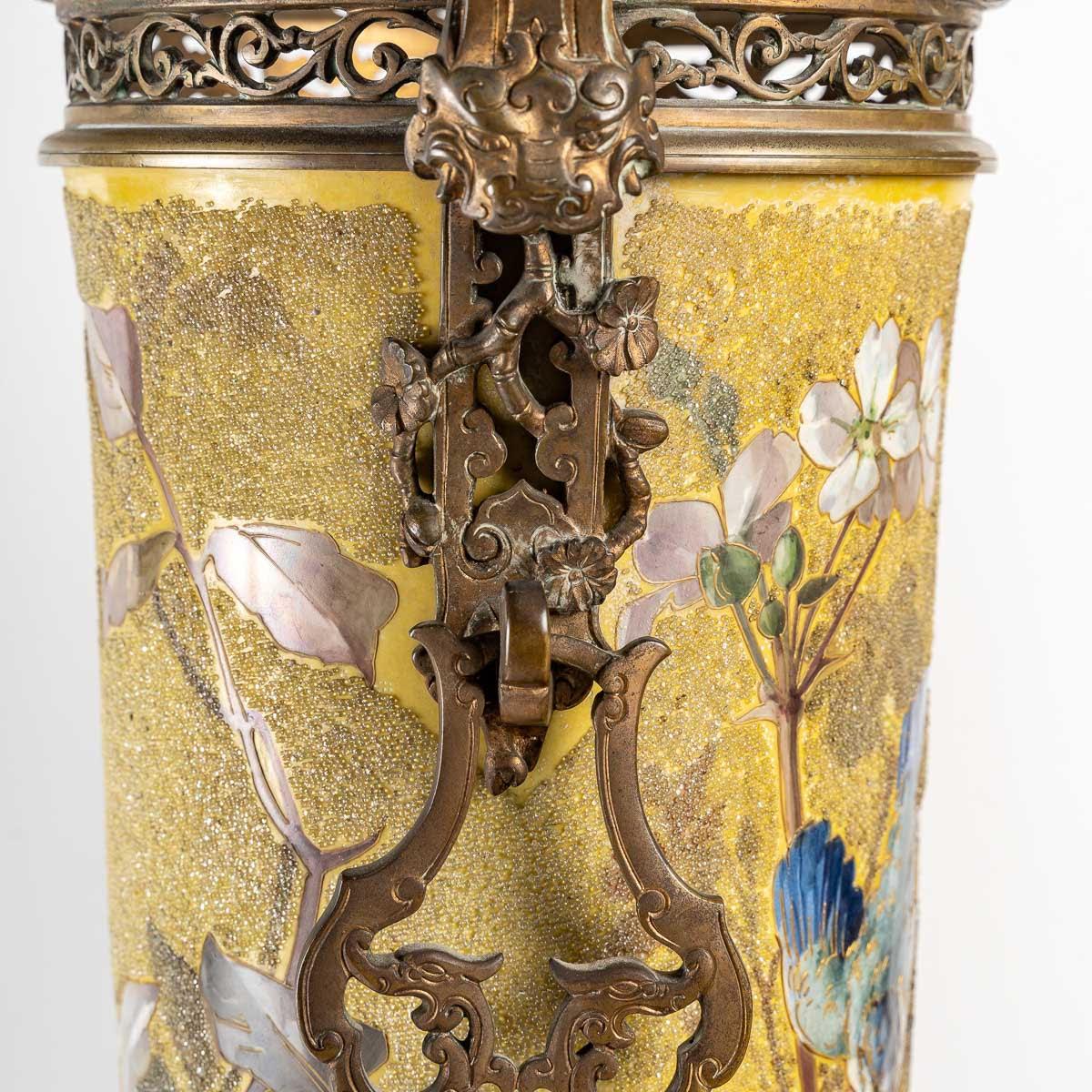 Pair of Enameled Porcelain, Gilt Bronze and Onyx Vases 3
