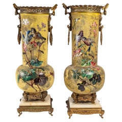 Pair of Enameled Porcelain, Gilt Bronze and Onyx Vases